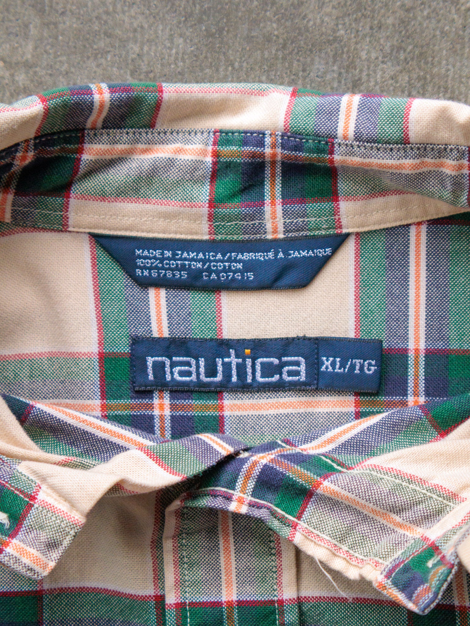 Vintage 90s Beige & Green Plaid Nautica Shirt (XL)