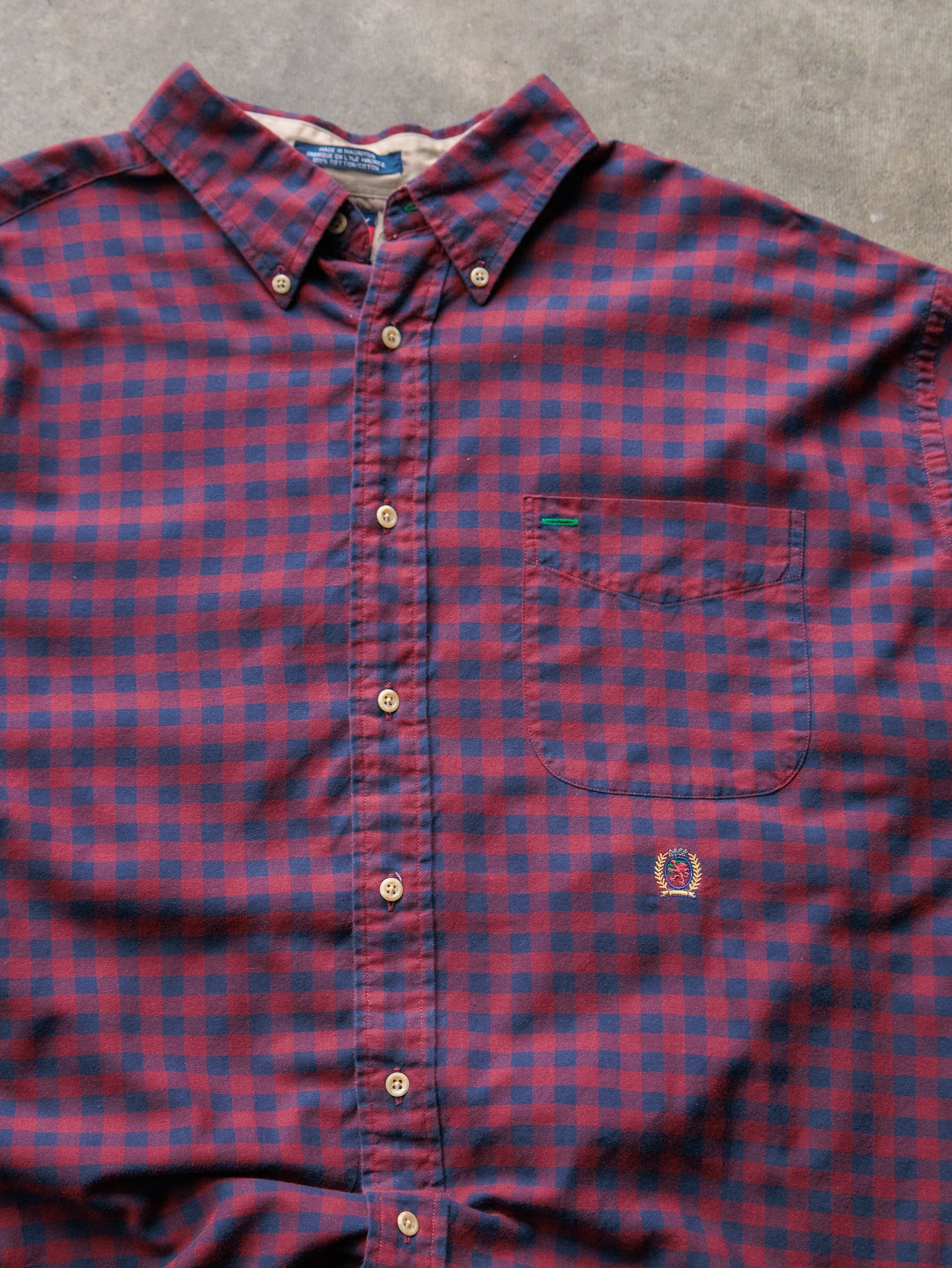 Vintage 90s Maroon & Navy Gingham Tommy Hilfiger Shirt (XL)