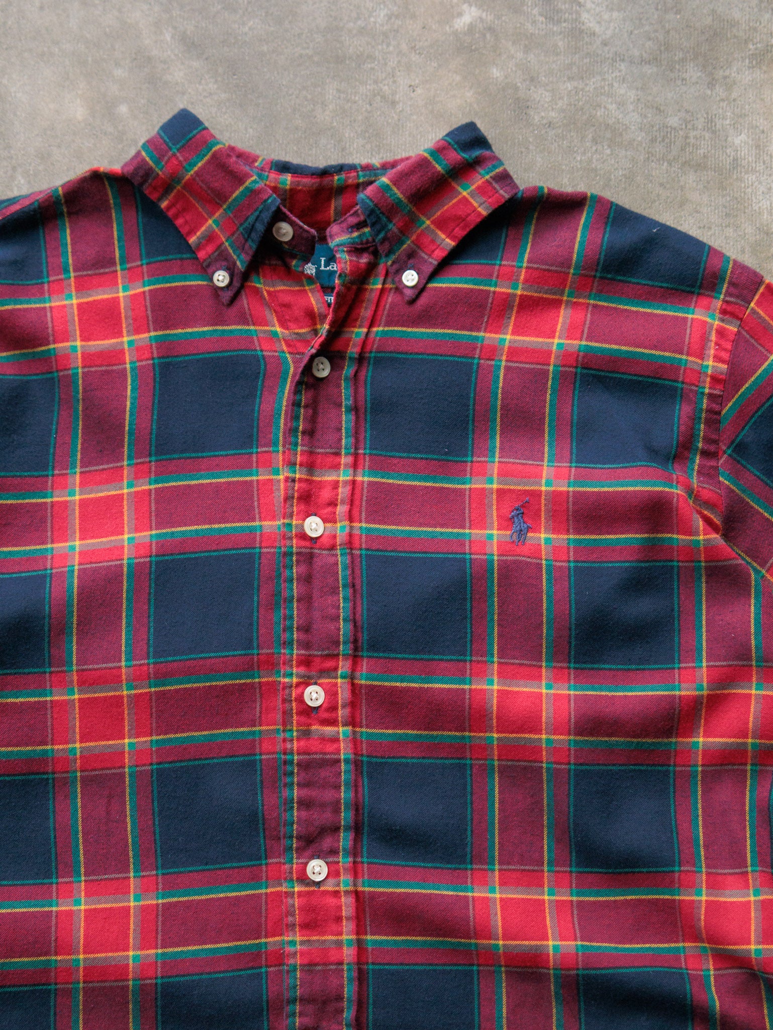 Vintage Red & Navy Plaid Ralph Lauren Flannel Shirt (M)
