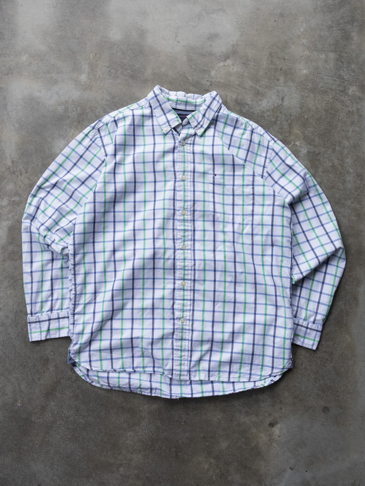 Vintage Blue & Green Tommy Hilfiger Plaid Shirt (XL)