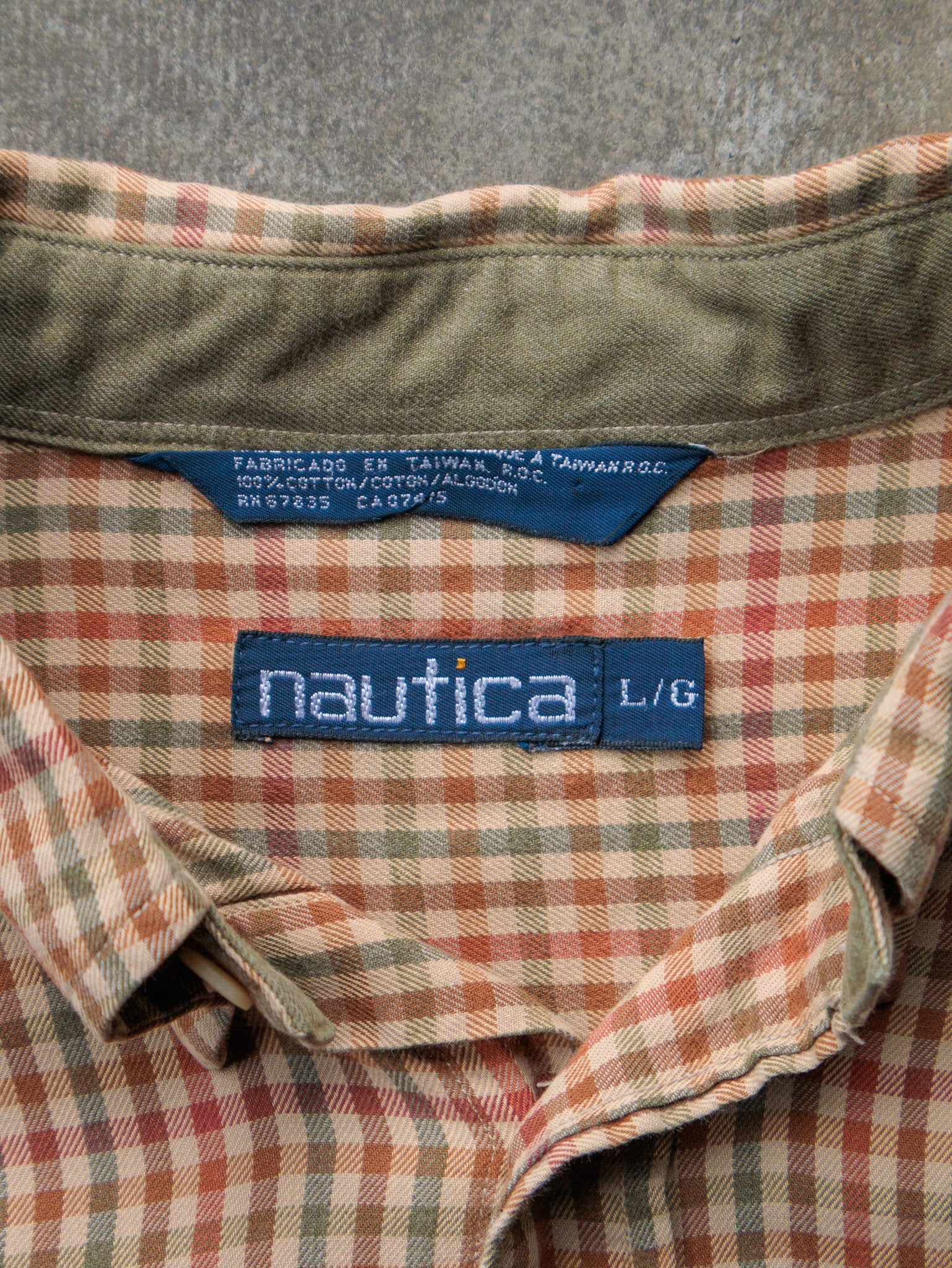 Vintage 90s Brown & Orange Gingham Nautica Shirt (L)