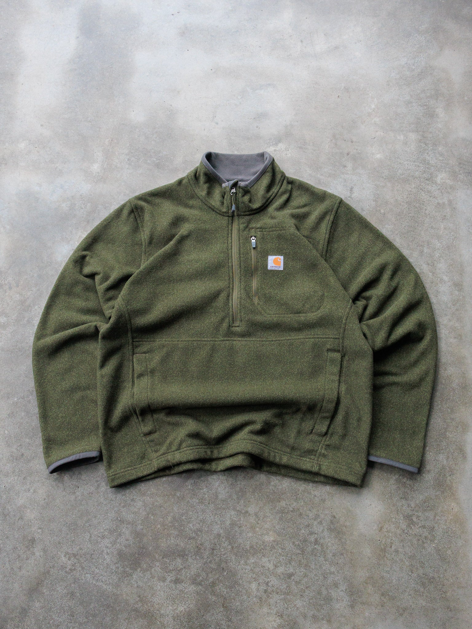 Vintage Carhartt Olive Green Quarter Zip Fleece Sweatshirt (M)