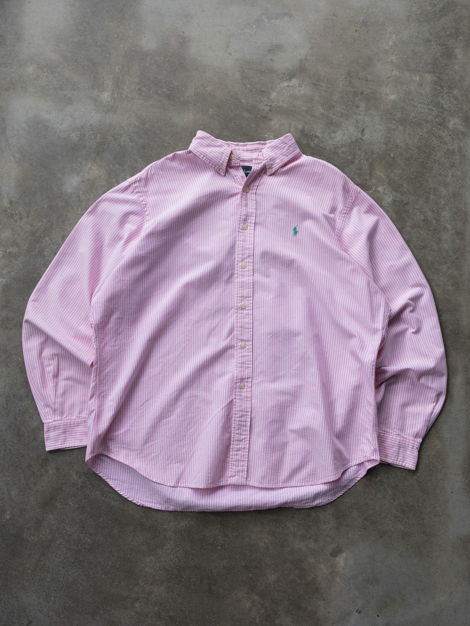 Vintage Pink Ralph Lauren Striped Shirt (XL)