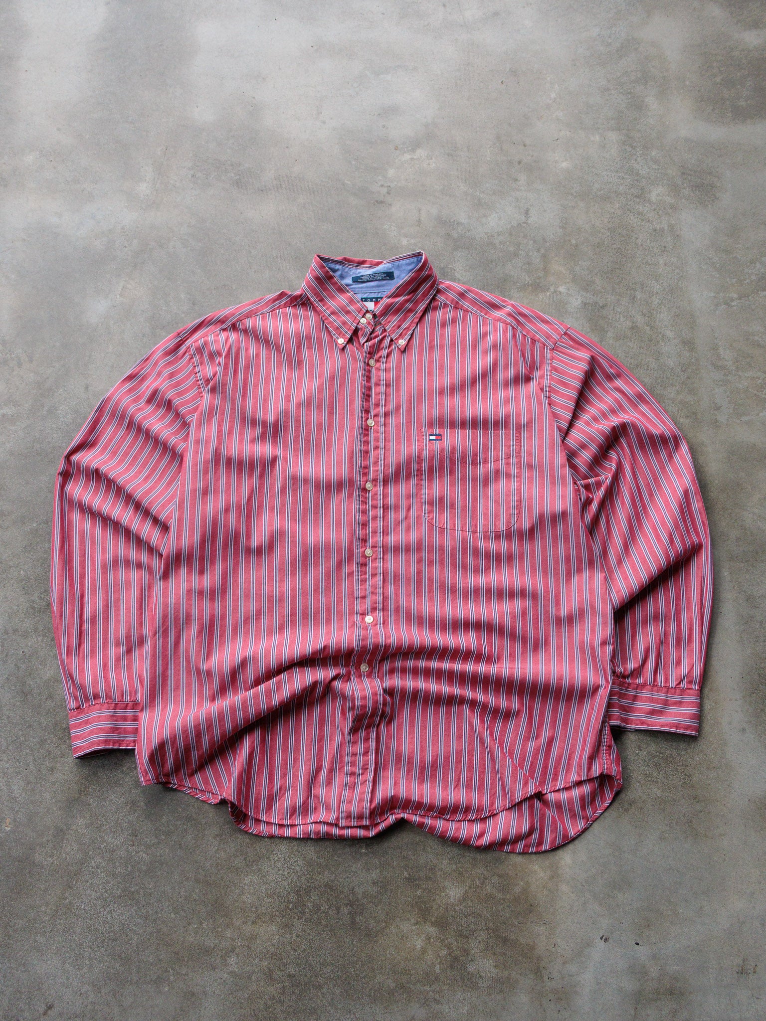 Vintage 90s Red Tommy Hilfiger Striped Shirt (L)