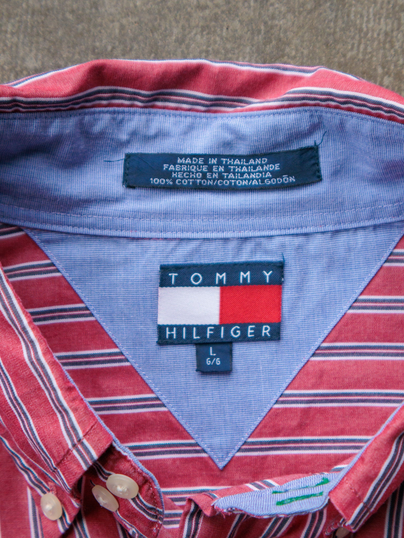 Vintage 90s Red Tommy Hilfiger Striped Shirt (L)