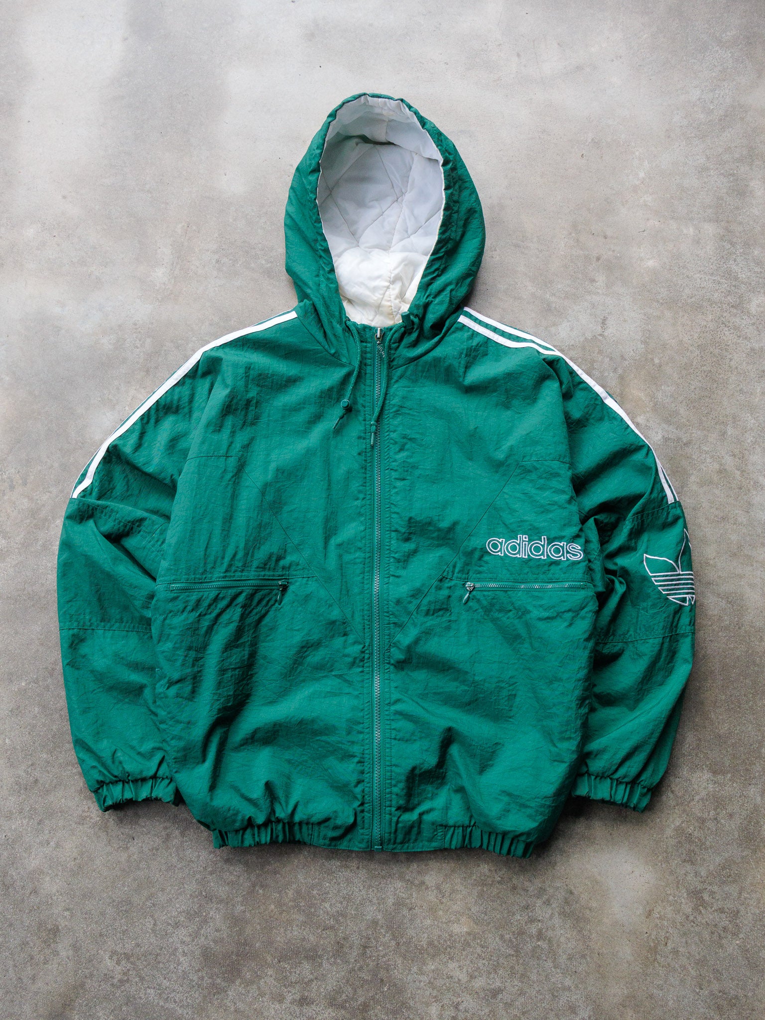Vintage 90s Green Adidas Hooded Jacket (XL)