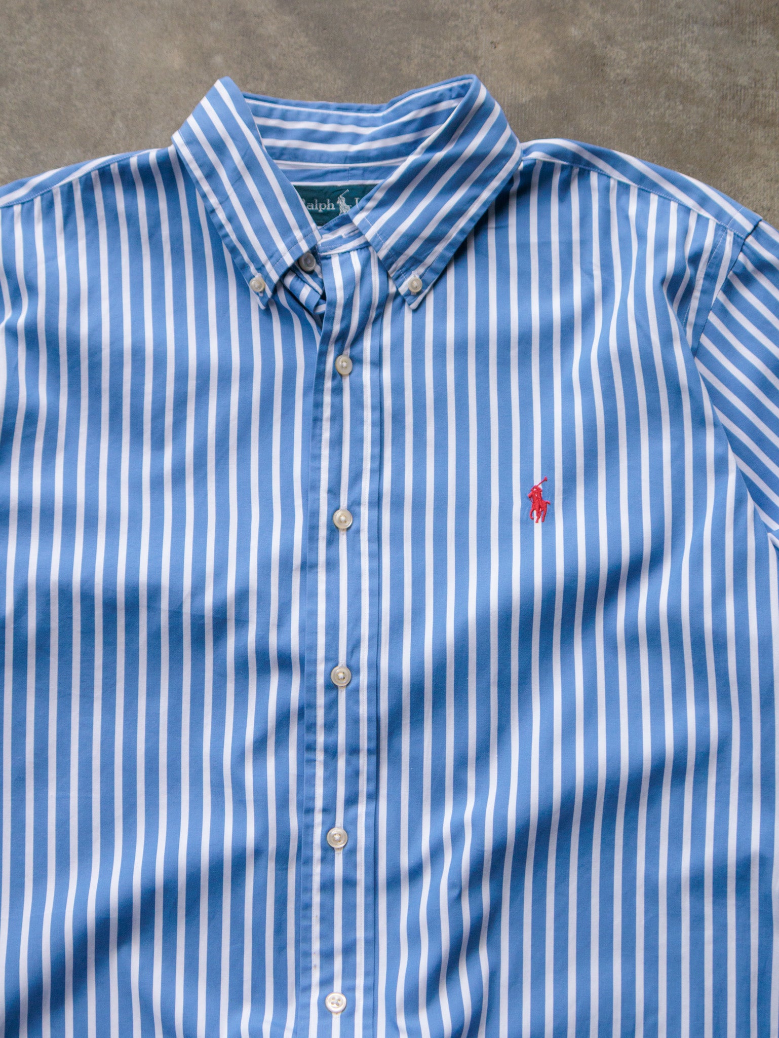 Vintage Blue & White Striped Ralph Lauren Shirt (L)