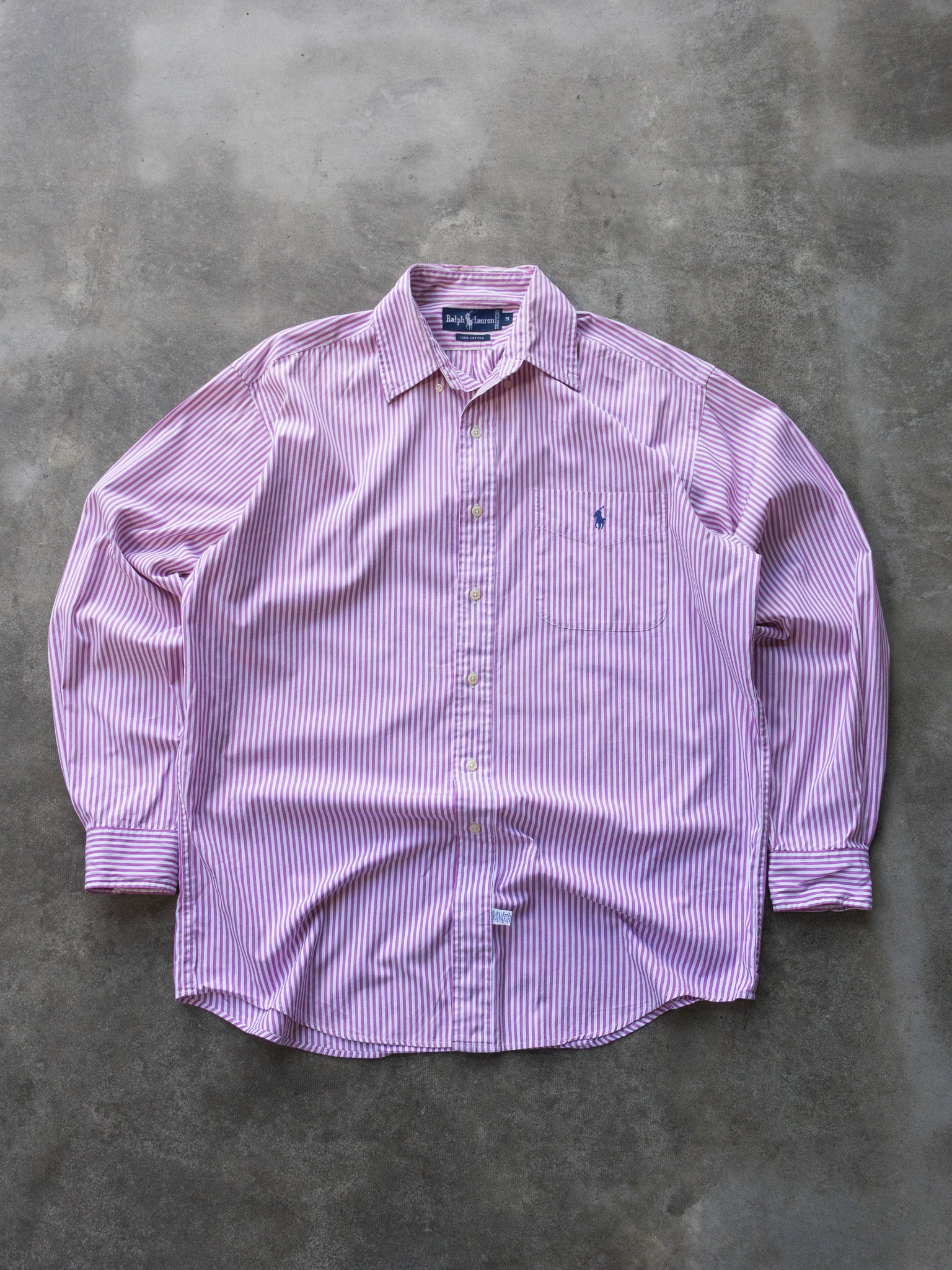 Vintage Pink Ralph Lauren Striped Shirt (M)