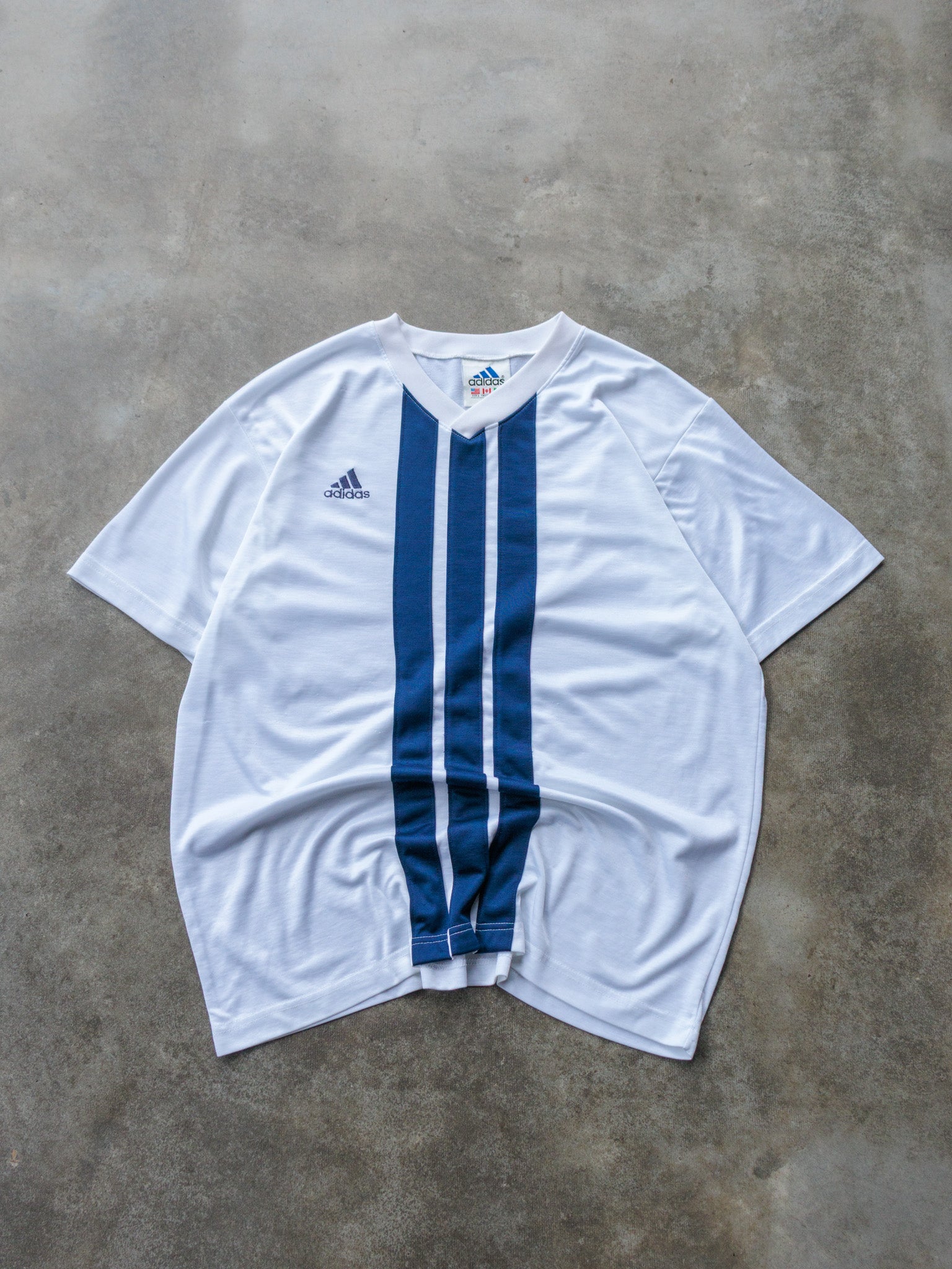 Vintage 90s White & Blue Adidas Tee (L)