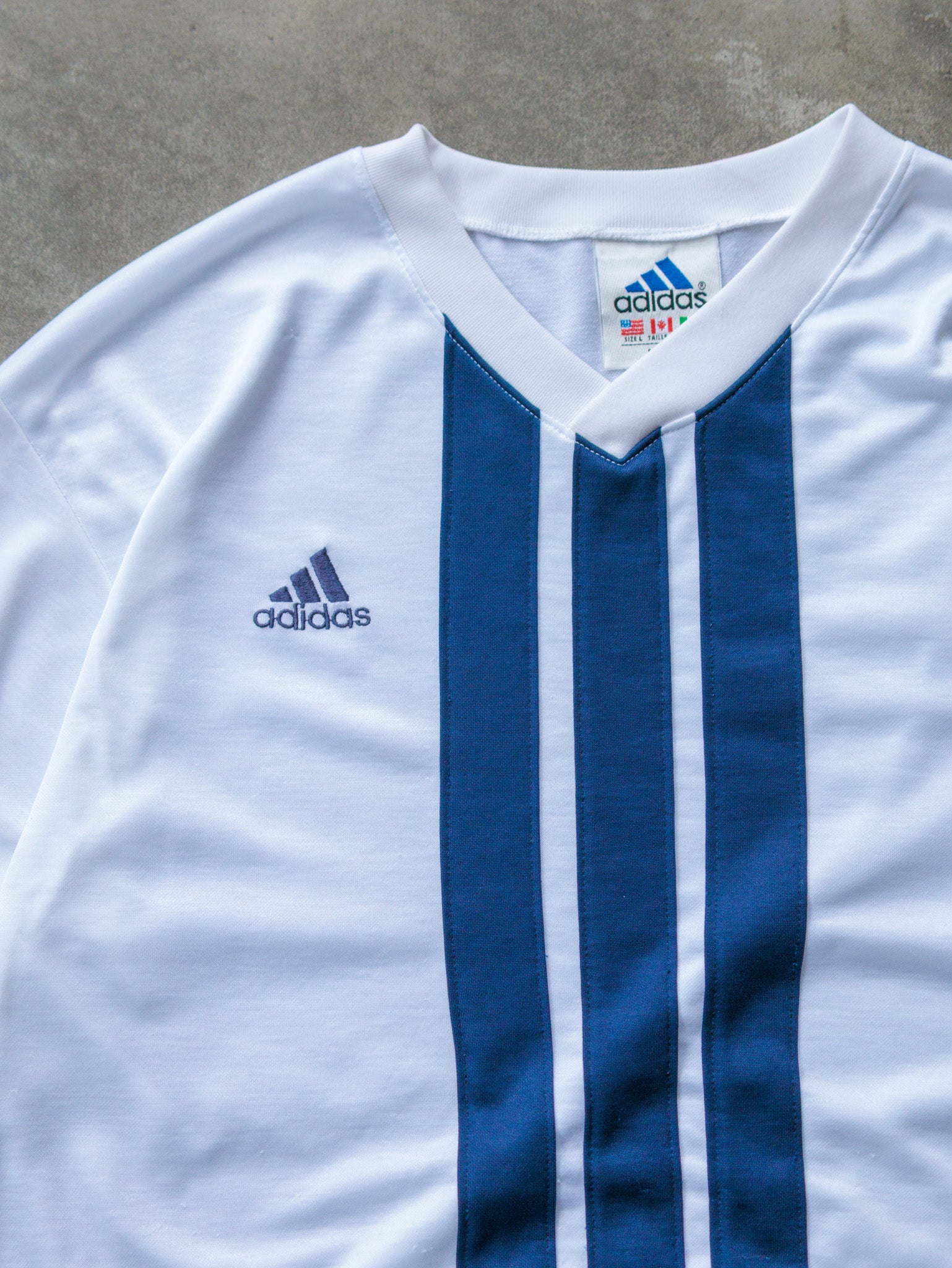 Vintage 90s White & Blue Adidas Tee (L)