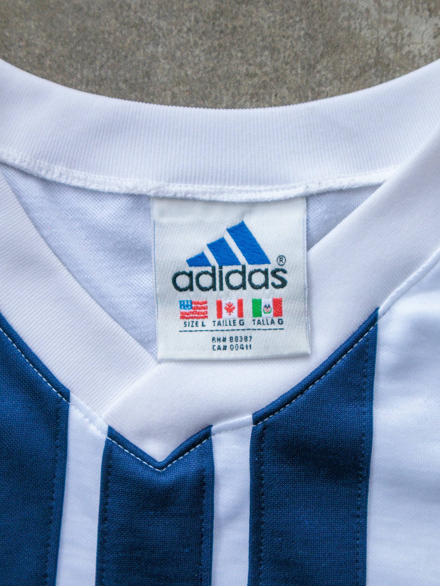 Vintage 90s White & Blue Adidas Tee (L)