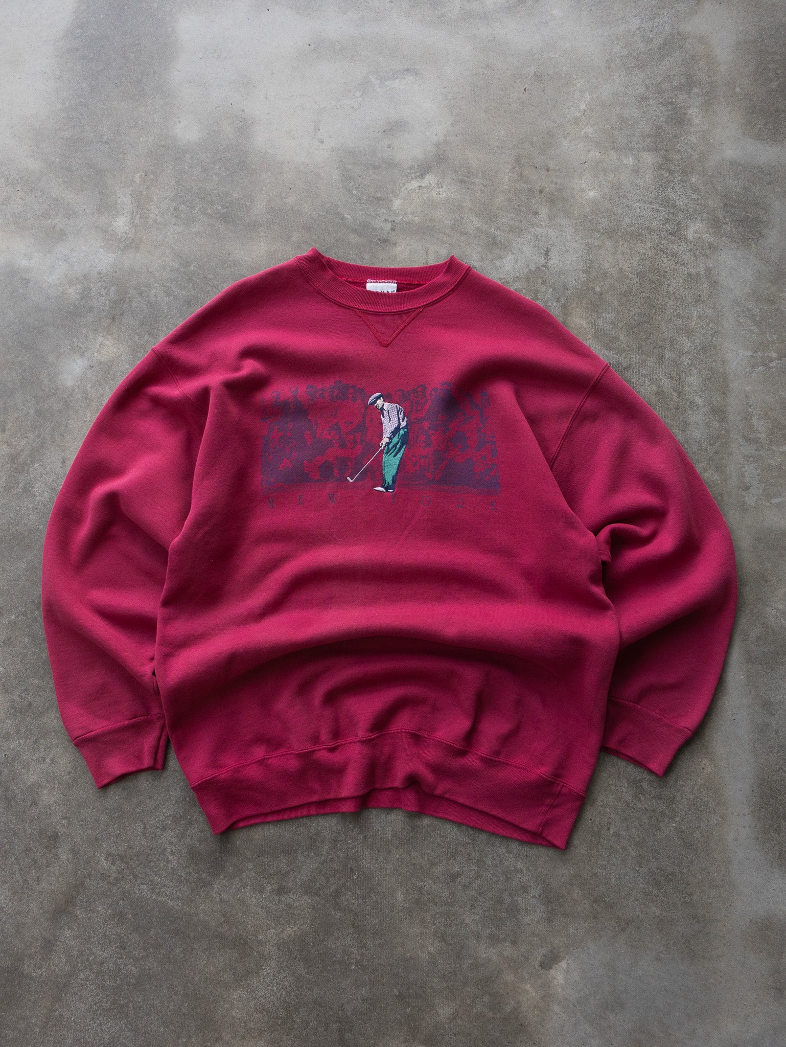 Vintage 90s Maroon New York Golf Graphic Sweatshirt (XL)