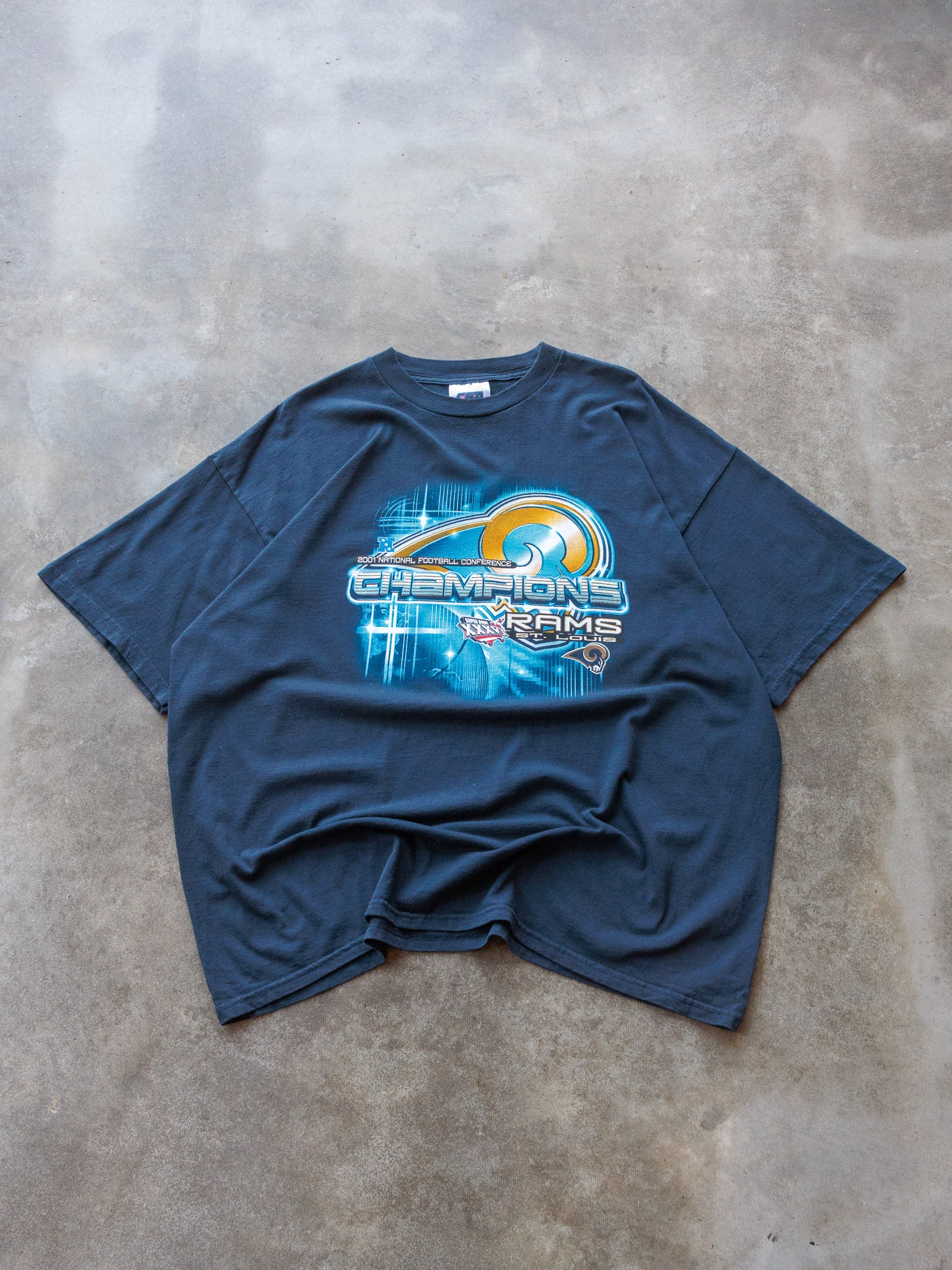 Vintage 2001 Navy St. Louis Rams Super Bowl Tee (2XL)