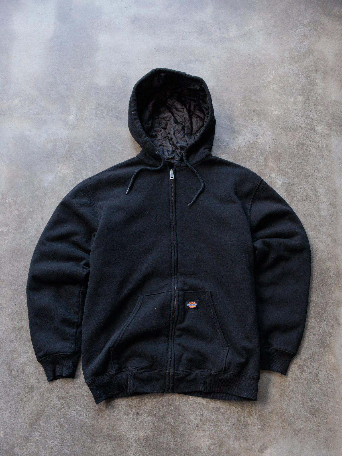 Vintage Black Dickies Quilted Lined Full Zip Hoodie (M)