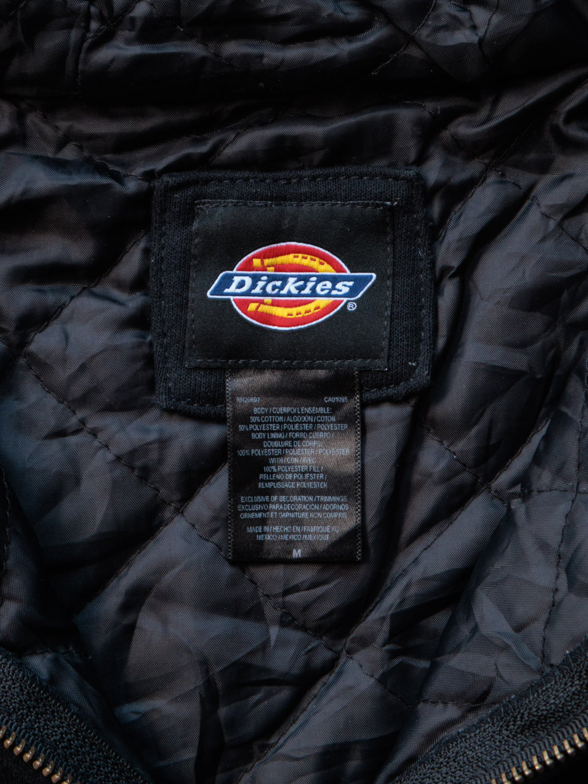 Vintage Black Dickies Quilted Lined Full Zip Hoodie (M)