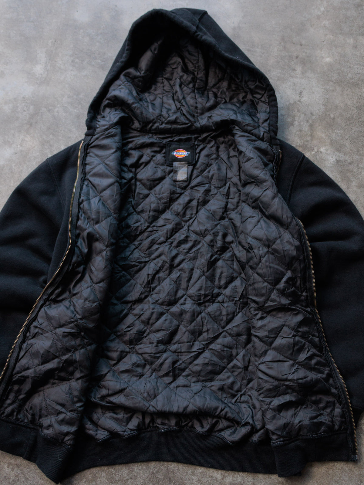 Vintage Black Dickies Quilted Lined Full Zip Hoodie (M)