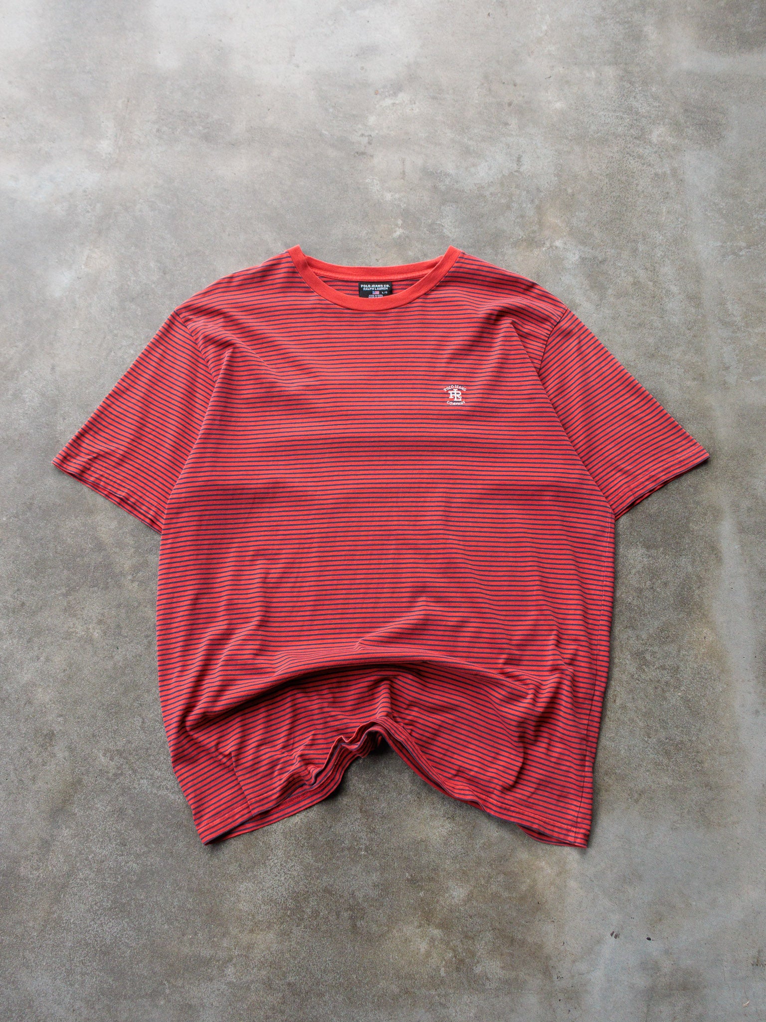 Vintage 90s Red Polo Ralph Lauren Striped Tee (L)