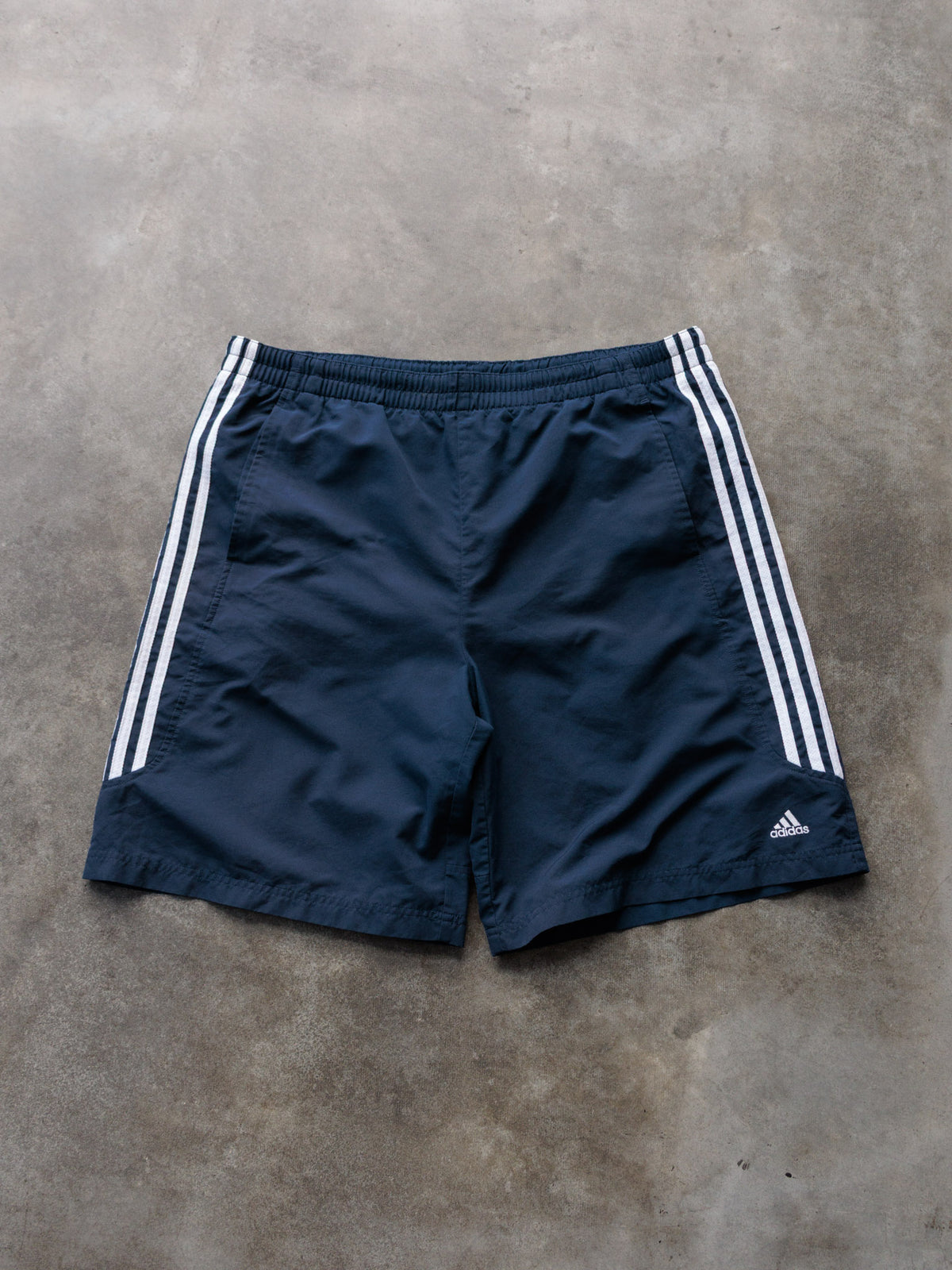 Vintage 00s Navy Adidas 3-Stripe Swim Shorts (L)
