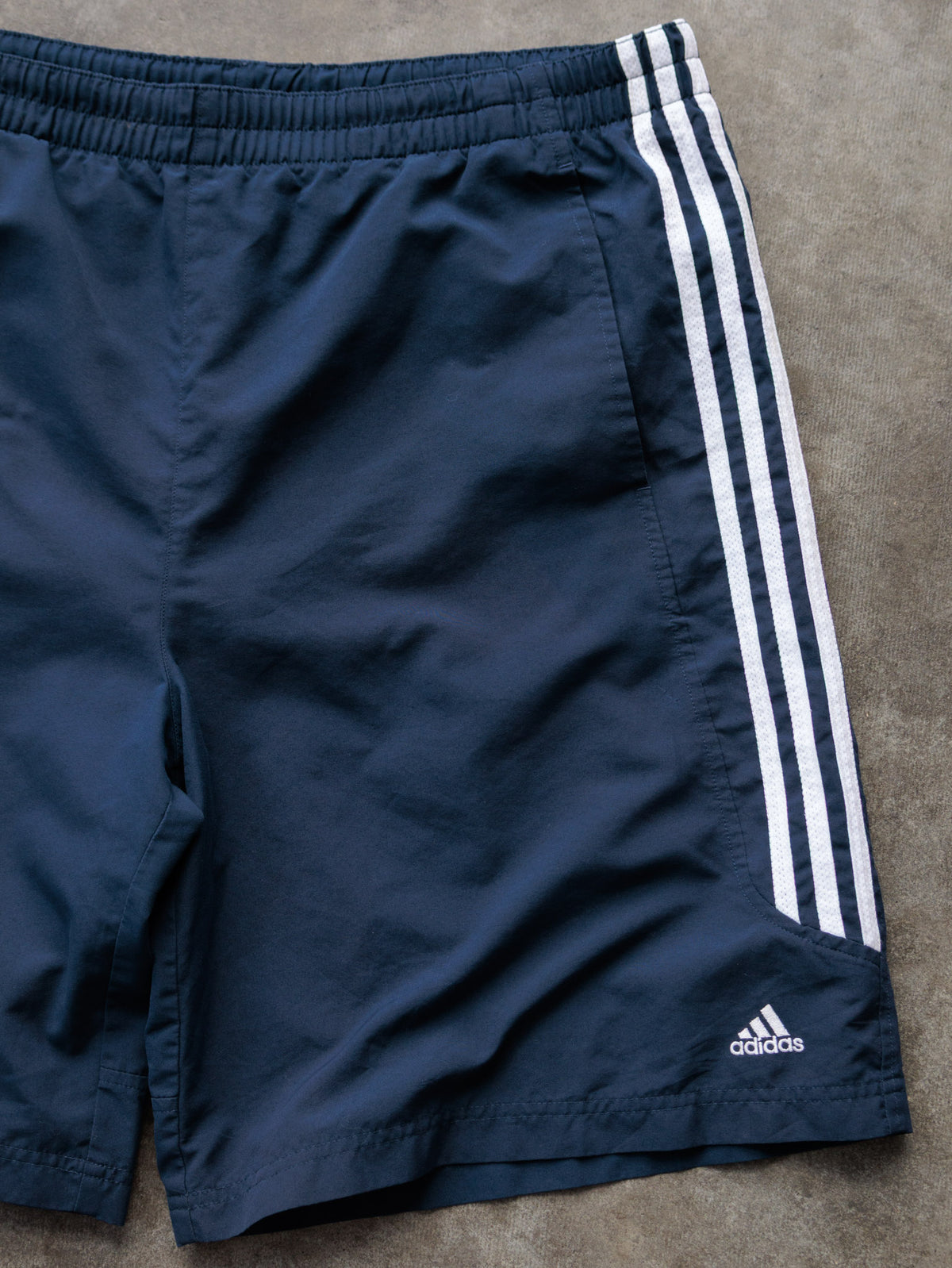 Vintage 00s Navy Adidas 3-Stripe Swim Shorts (L)