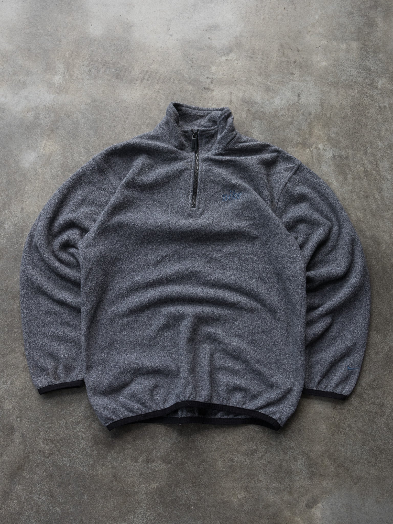 Vintage Grey Nike Script Logo 1/4 Zip Fleece Sweatshirt (Women's S)