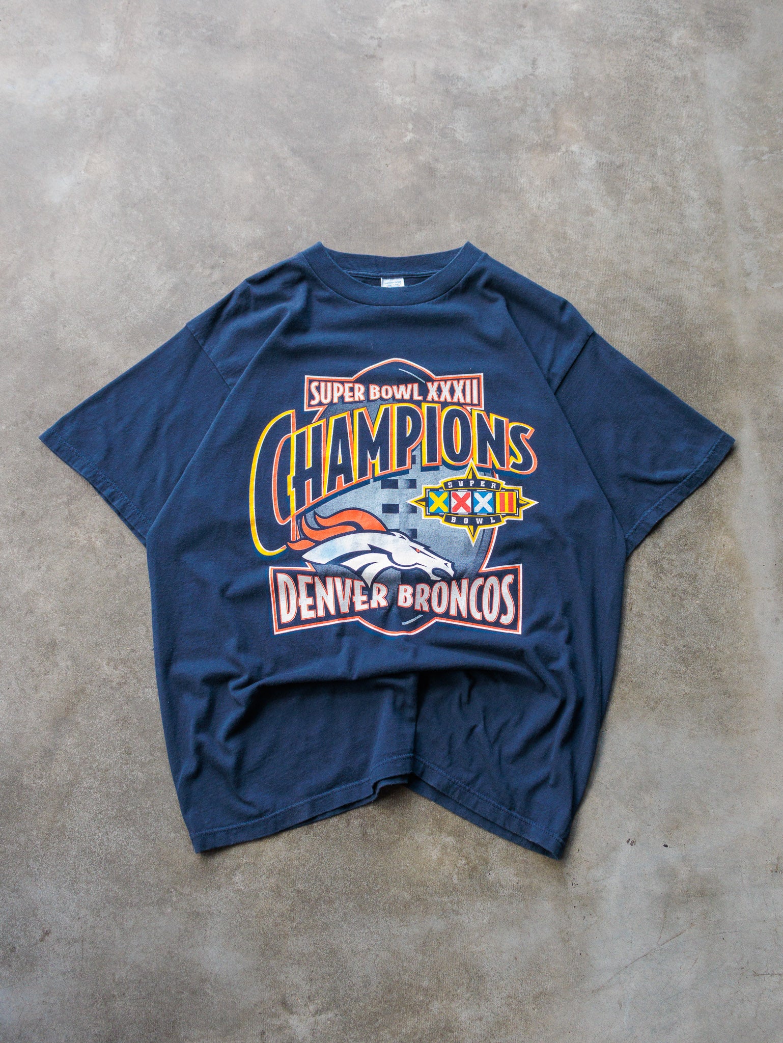 Vintage 1998 Navy Denver Broncos Super Bowl Champs Tee (XL)