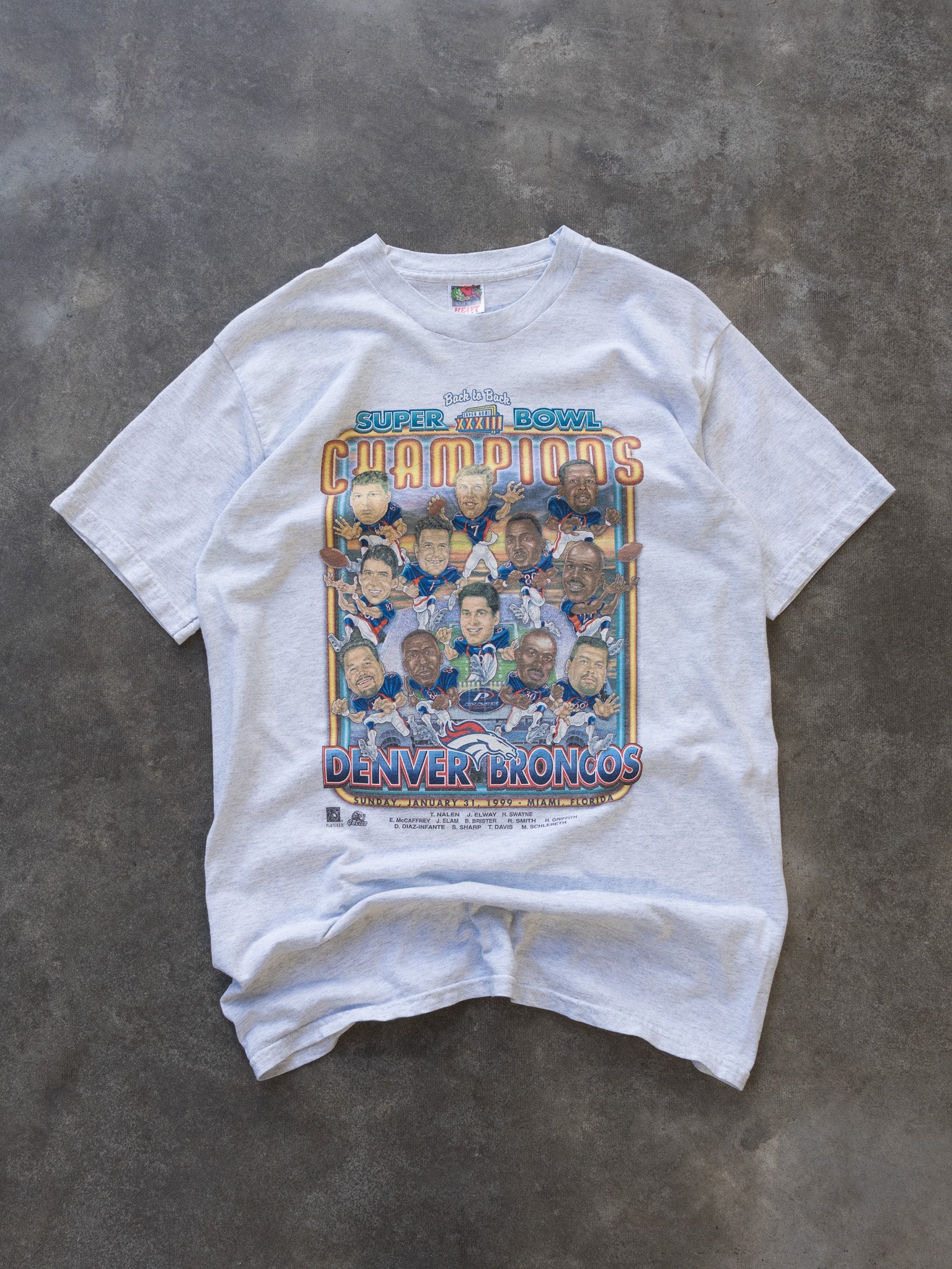 Vintage Grey Denver Broncos Champions Caricature Tee (XL)