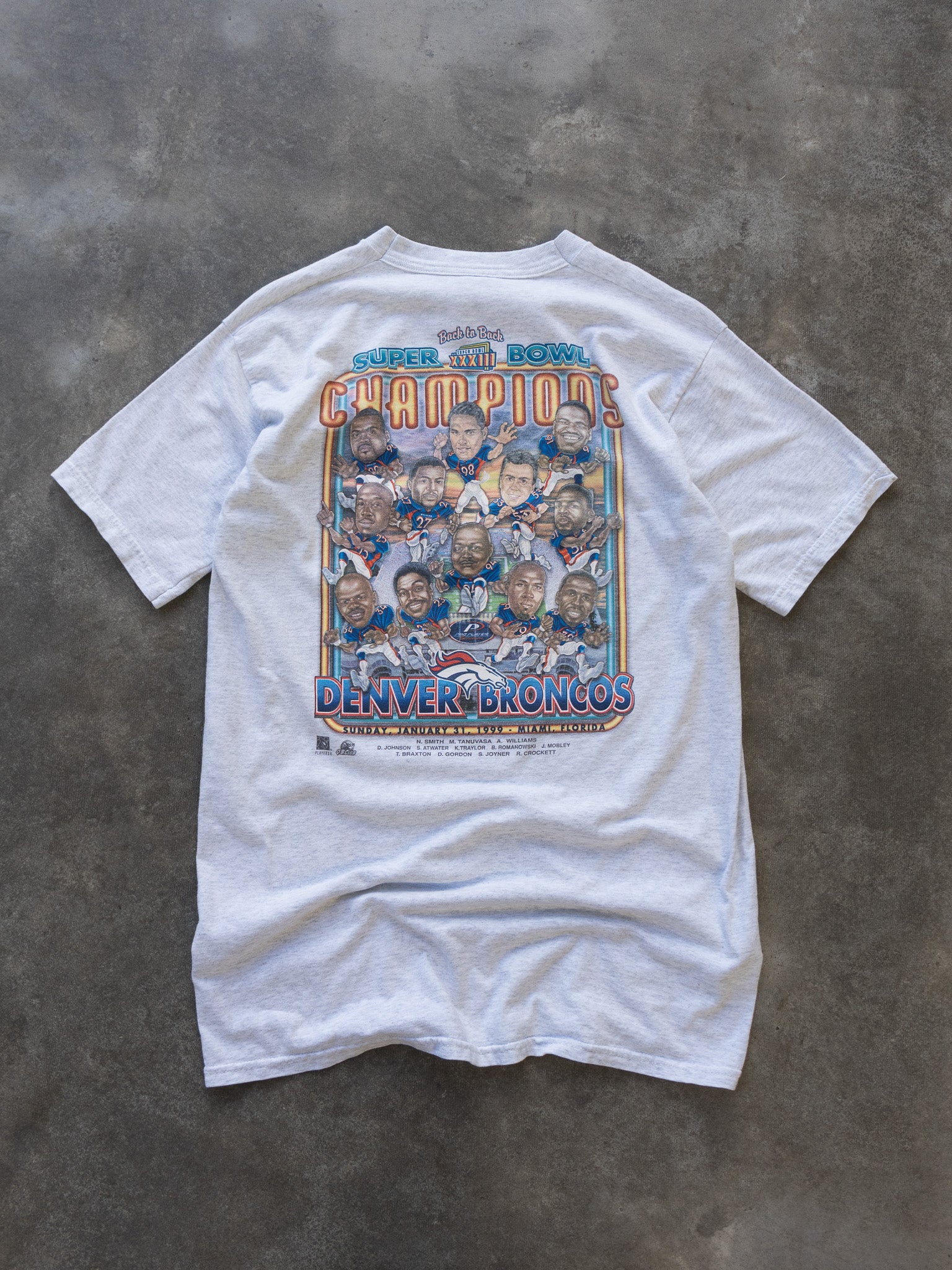 Vintage Grey Denver Broncos Champions Caricature Tee (XL)