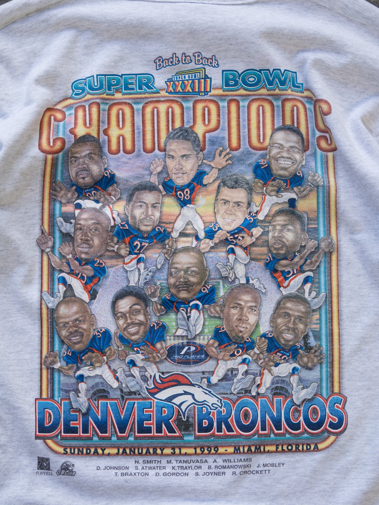 Vintage Grey Denver Broncos Champions Caricature Tee (XL)