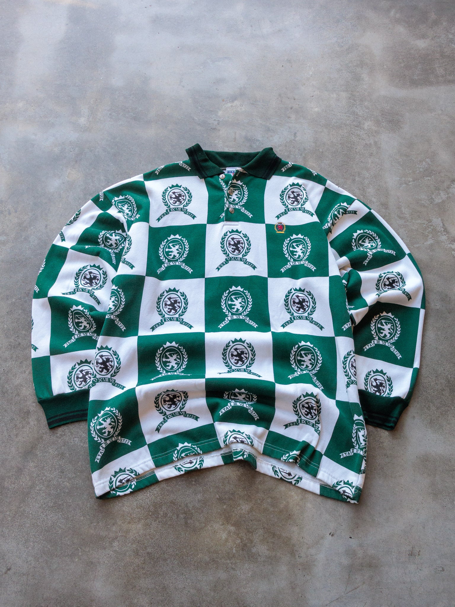 Vintage 90s Green Tommy Hilfiger Polo Long Sleeve (2XL)
