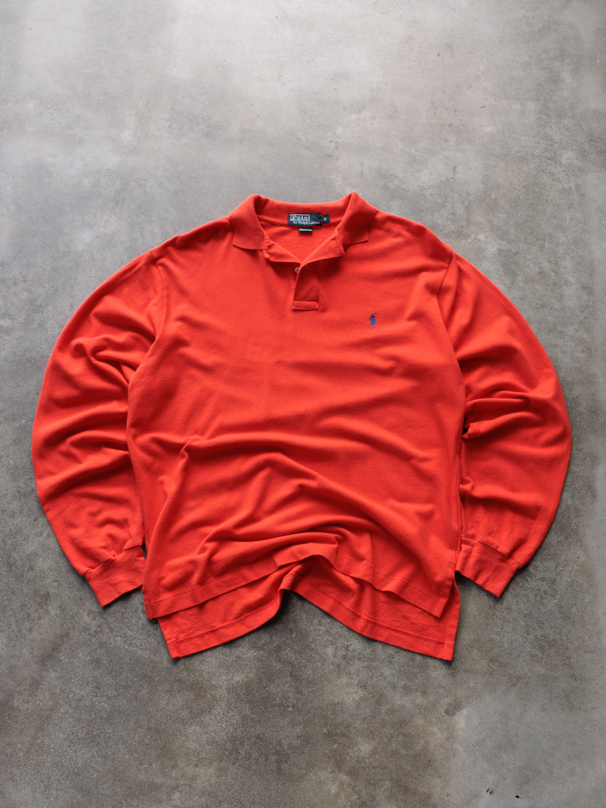 Vintage 00s Orange Polo Ralph Lauren Long Sleeve Polo Shirt (M)