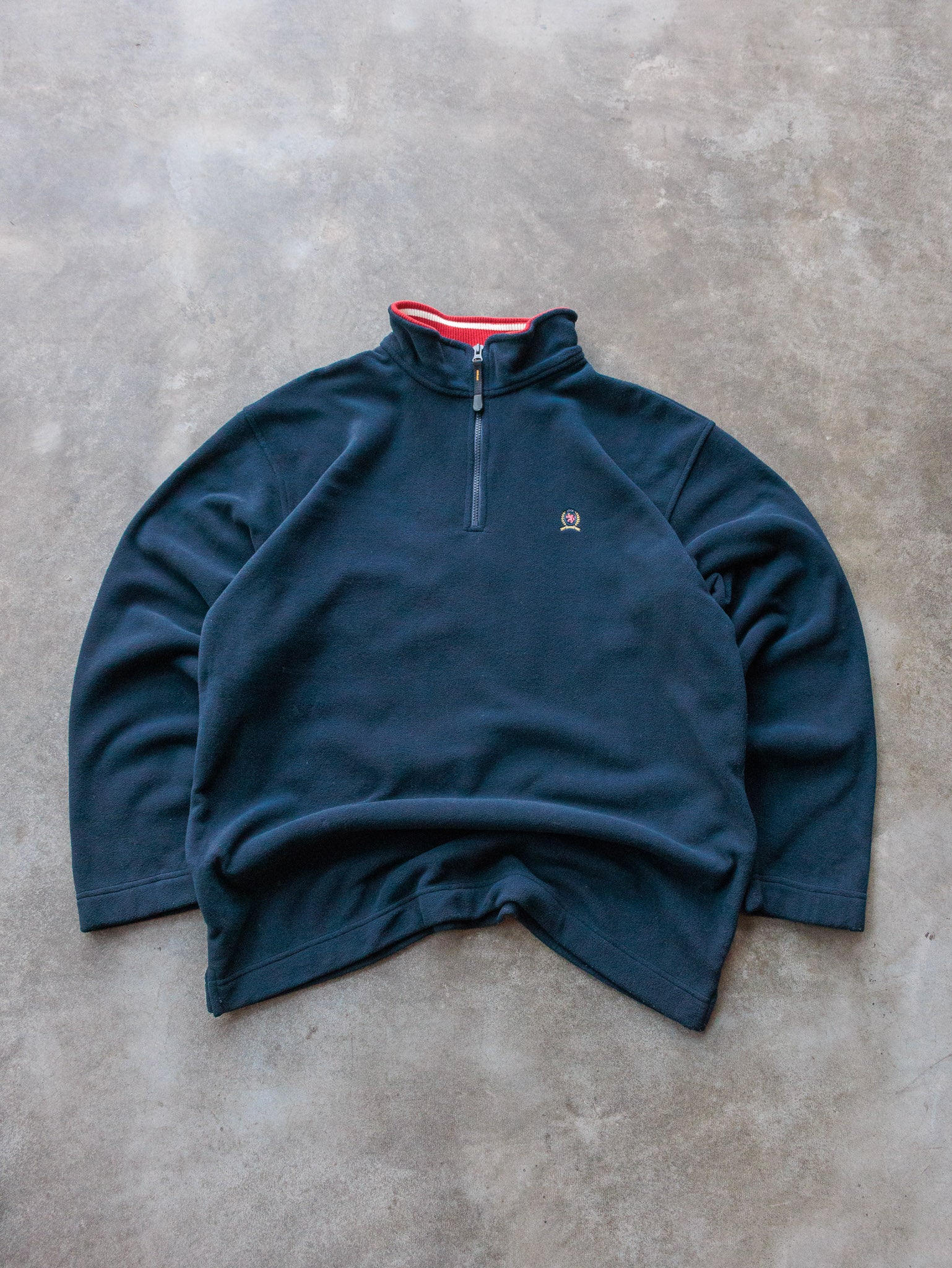 Vintage 90s Navy Tommy Hilfiger Quarter Zip Sweatshirt (XL)