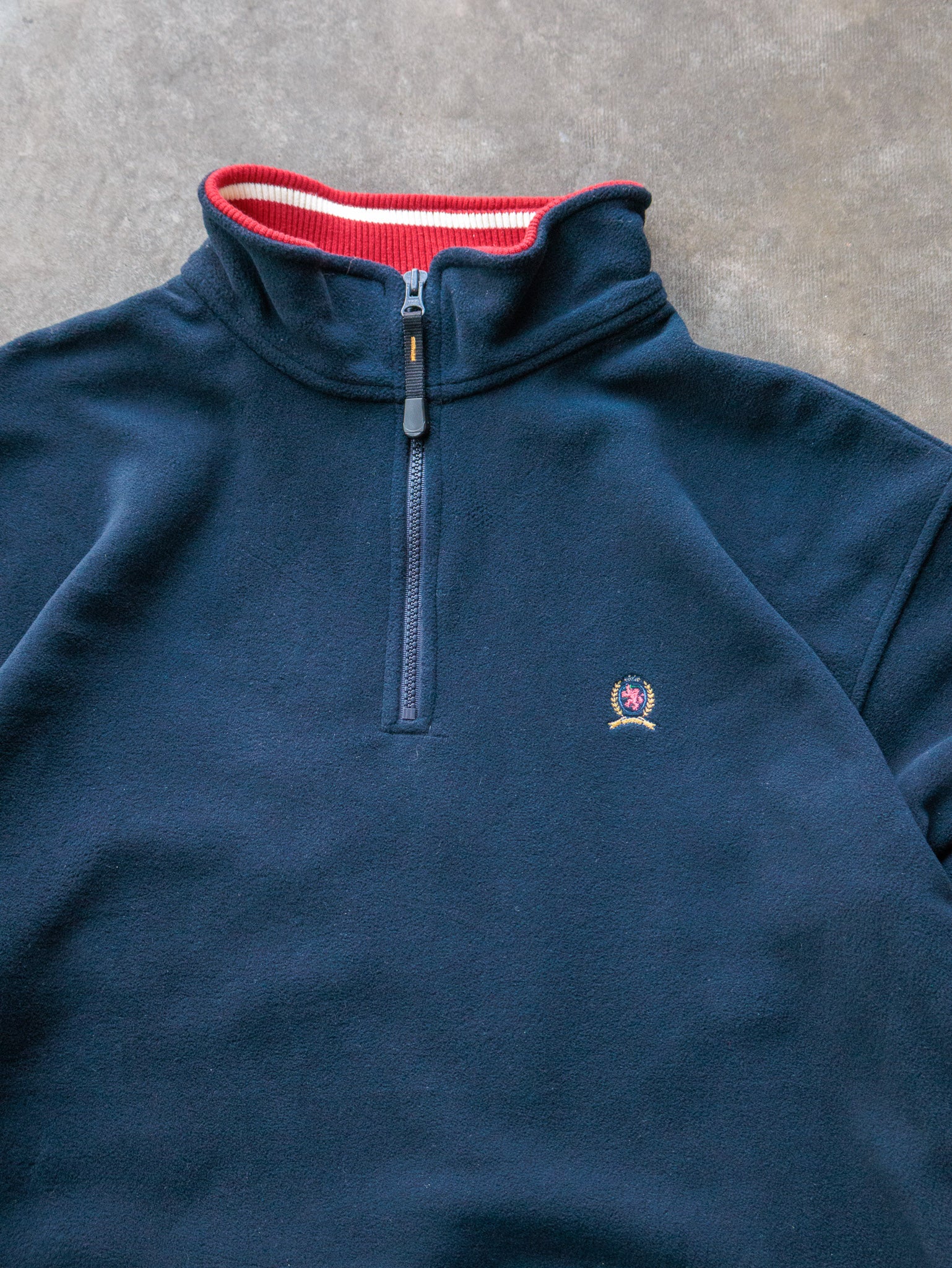 Vintage 90s Navy Tommy Hilfiger Quarter Zip Sweatshirt (XL)