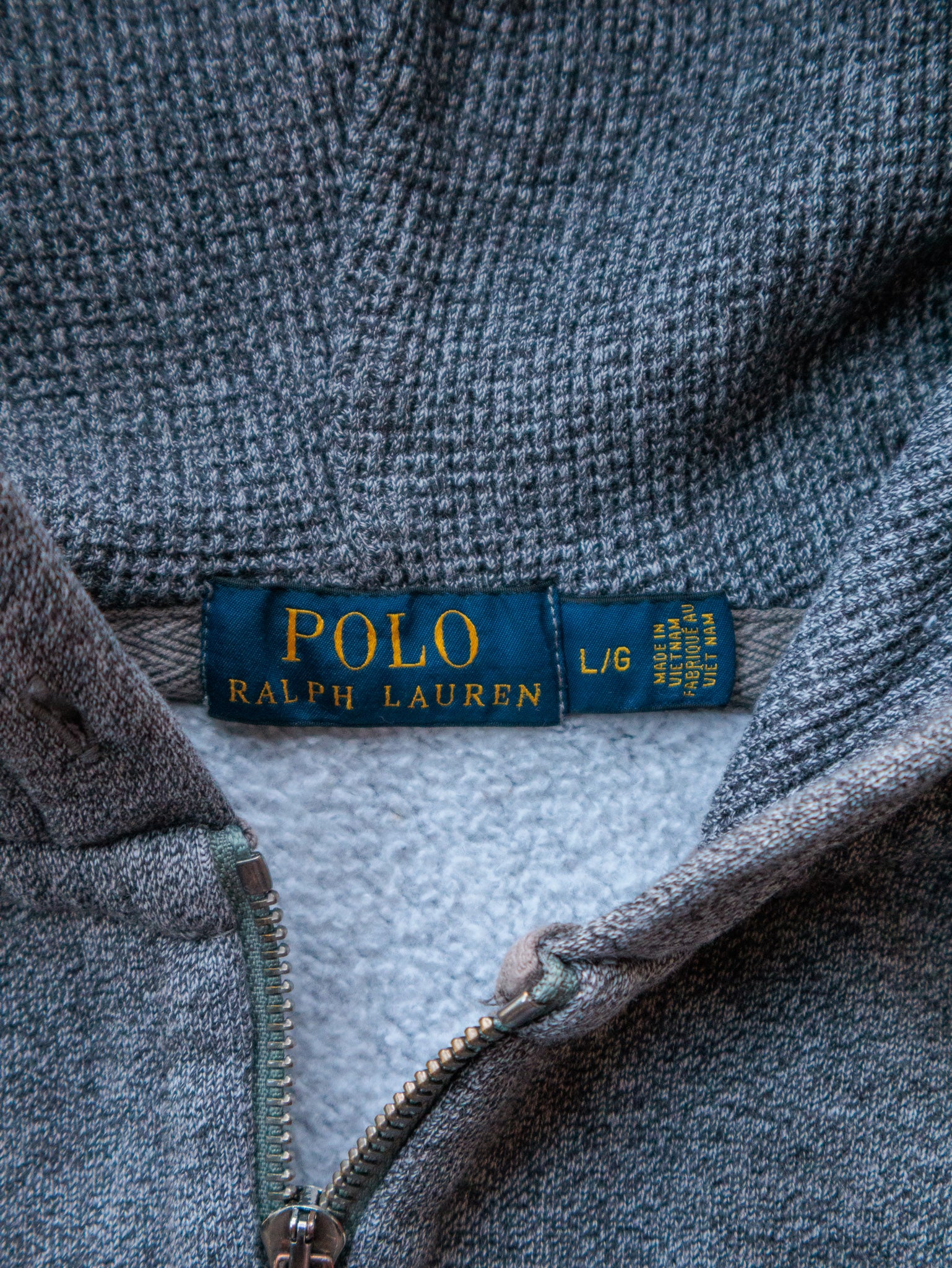 Vintage 00s Grey Polo Ralph Lauren Zip Hoodie (L)