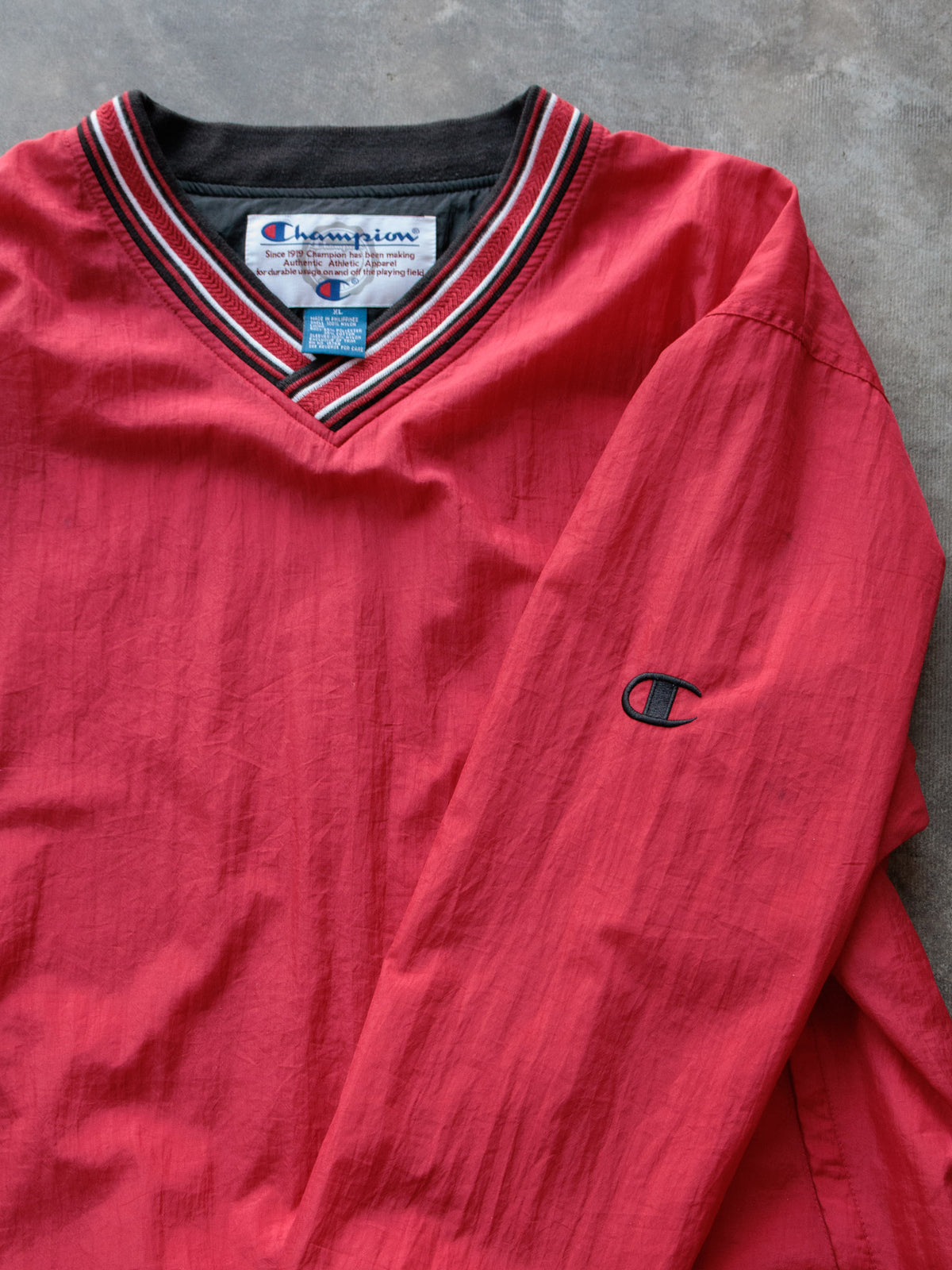 Vintage 90s Red Champion V-Neck Windbreaker (XL)