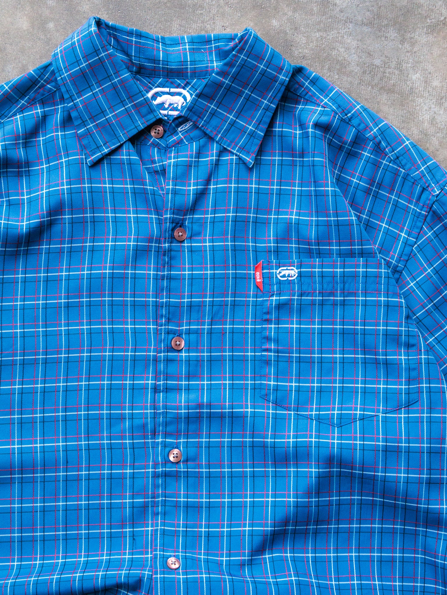 Vintage 00s Blue Plaid Ecko Unltd Cropped Shirt (L)