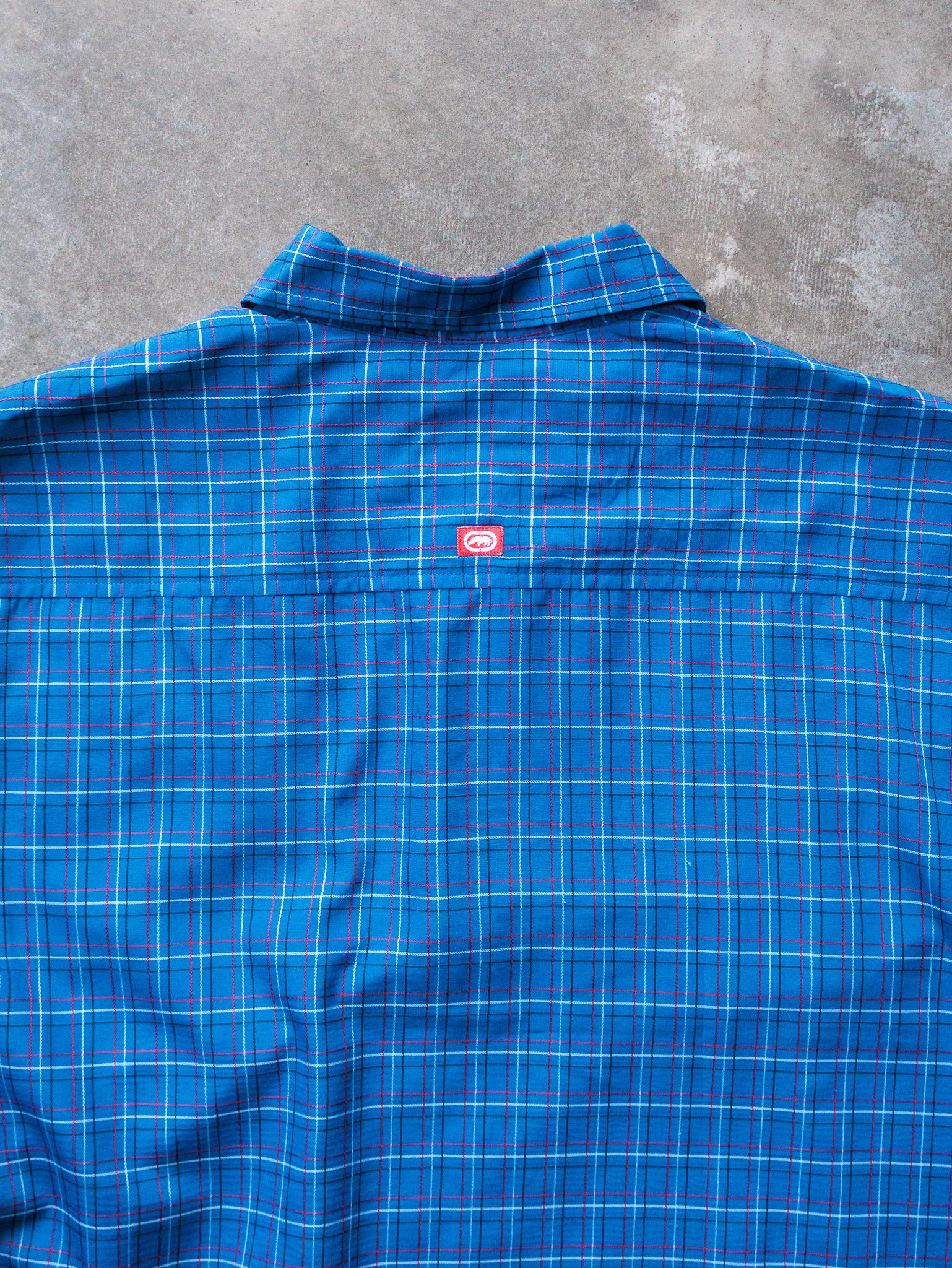 Vintage 00s Blue Plaid Ecko Unltd Cropped Shirt (L)