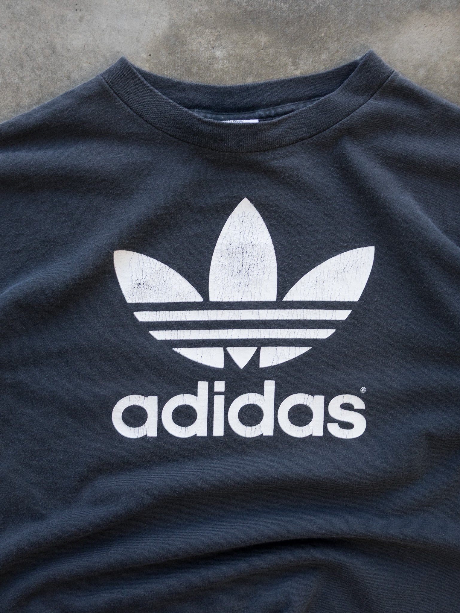 Vintage 90s Faded Black Adidas Trefoil Tee (L)