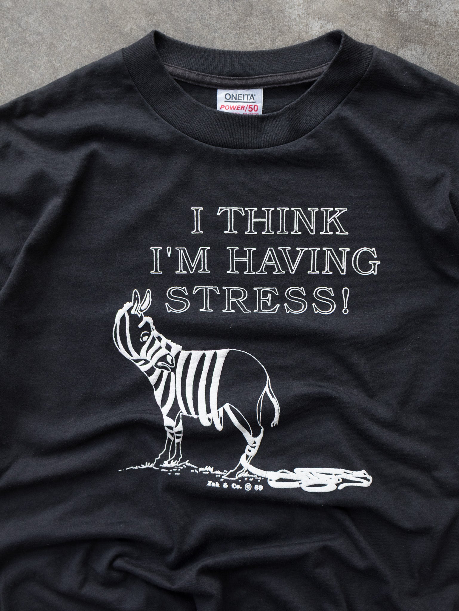 Vintage 1989 I Think I’m Having Stress! Zebra Tee (L)