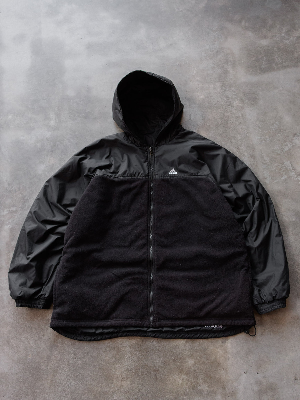 Vintage 00s Black Adidas Fleece Jacket (2XL)