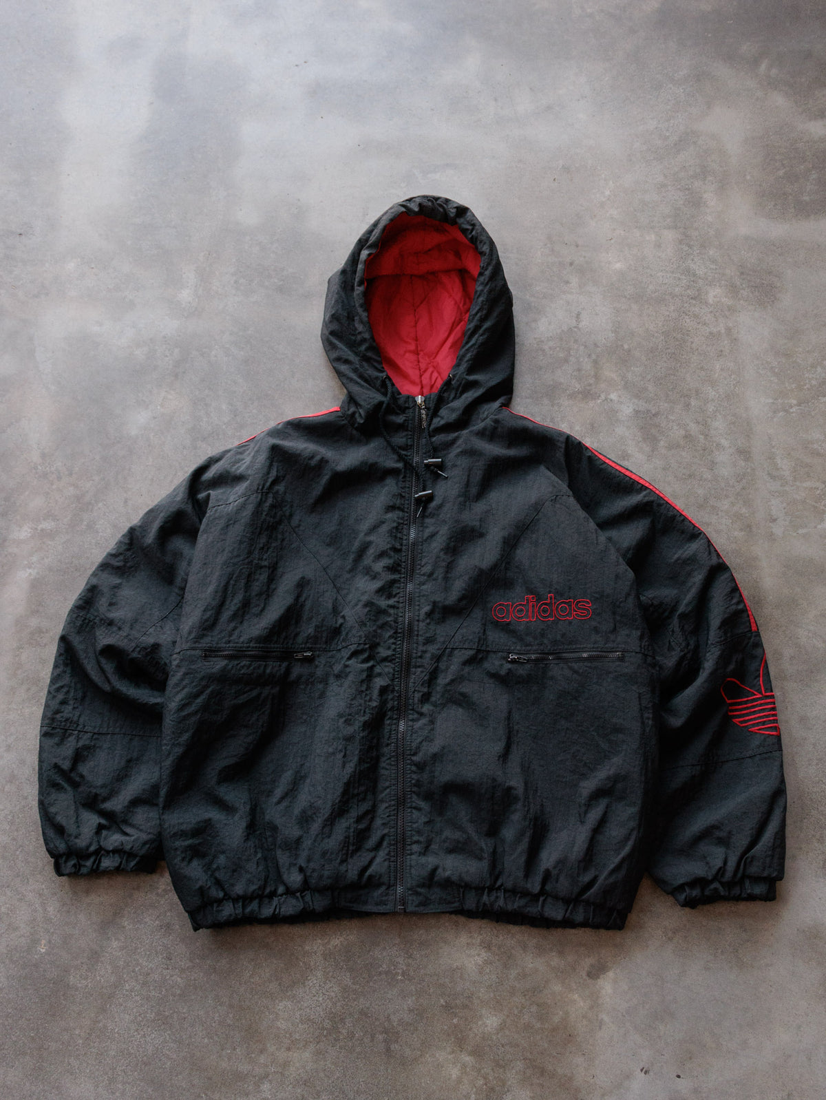 Vintage 90s Black Adidas Hooded Jacket (2XL)