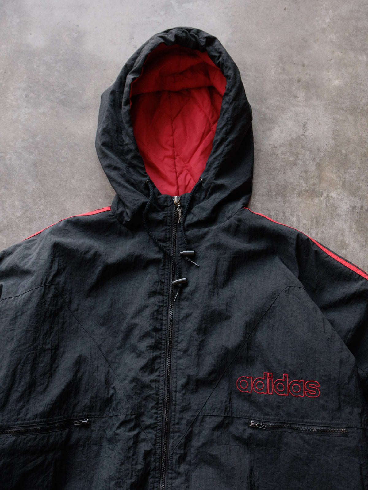 Vintage 90s Black Adidas Hooded Jacket (2XL)