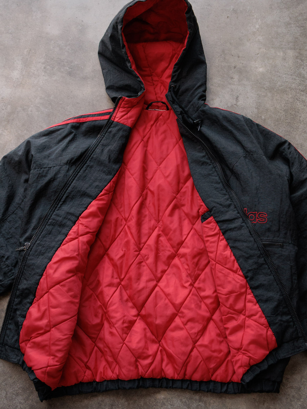 Vintage 90s Black Adidas Hooded Jacket (2XL)