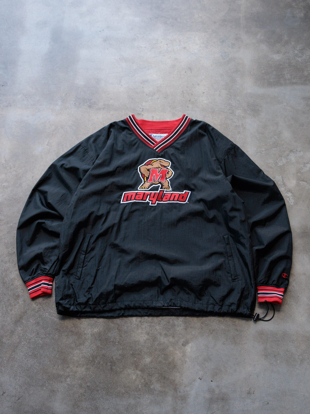 Vintage 00s Black Champion Maryland V-Neck Pullover Jacket (2XL)