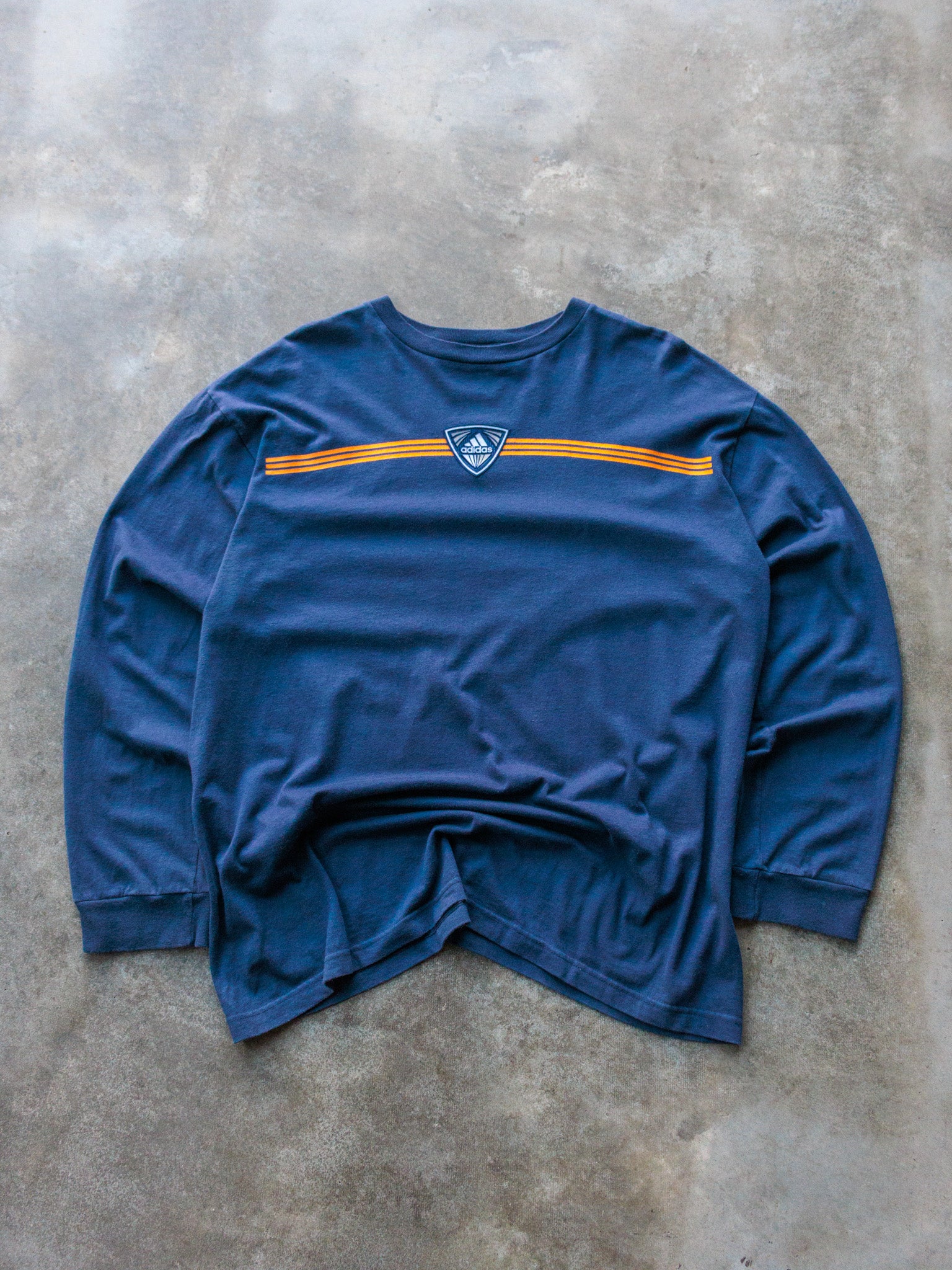 Vintage 90s Navy Adidas Graphic Long Sleeve (XL)