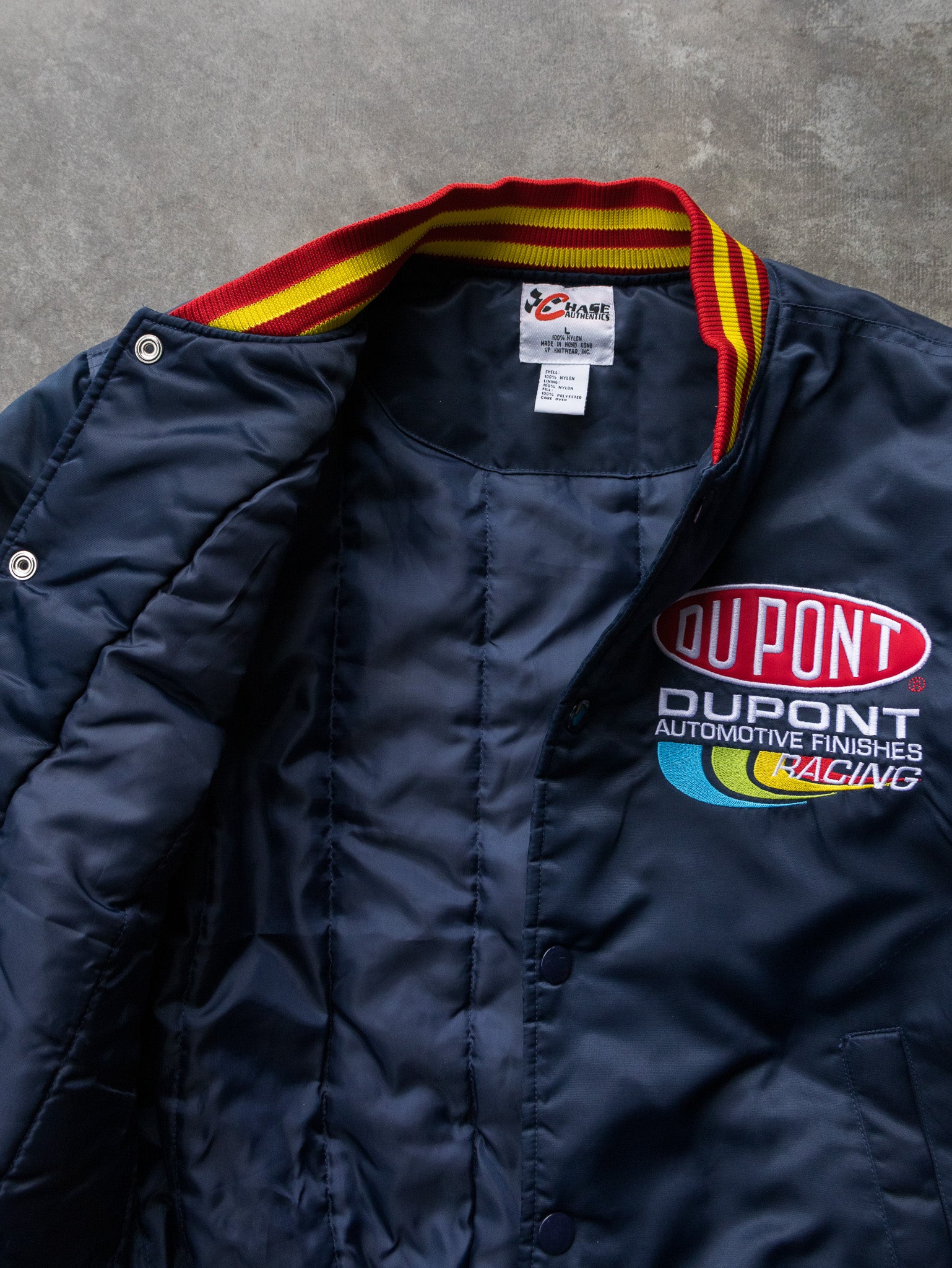 Vintage 90s Navy Jeff Gordon DuPont NASCAR Bomber Jacket (L)