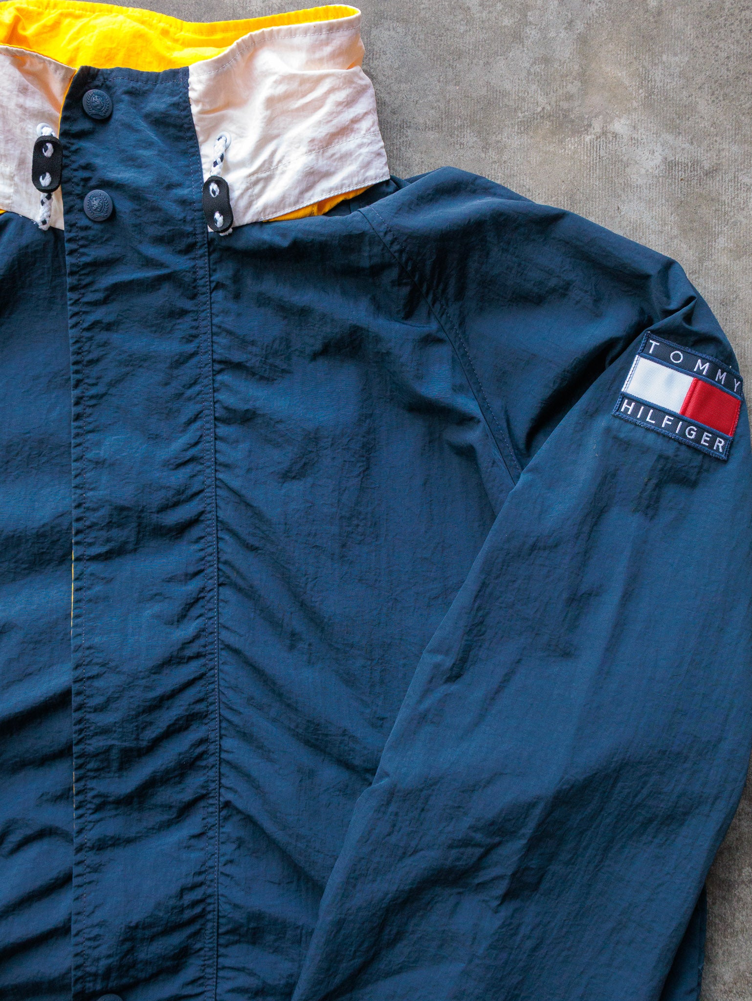 Vintage 90s Navy & Yellow Tommy Hilfiger Sailing Jacket (XL)