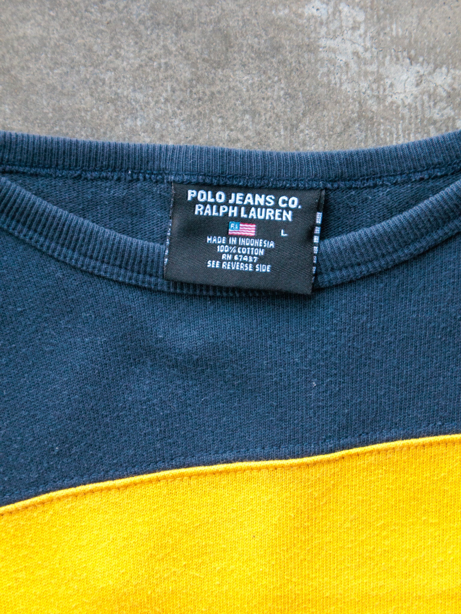 Vintage 00s Navy & Yellow Ralph Lauren Long Sleeve (L)