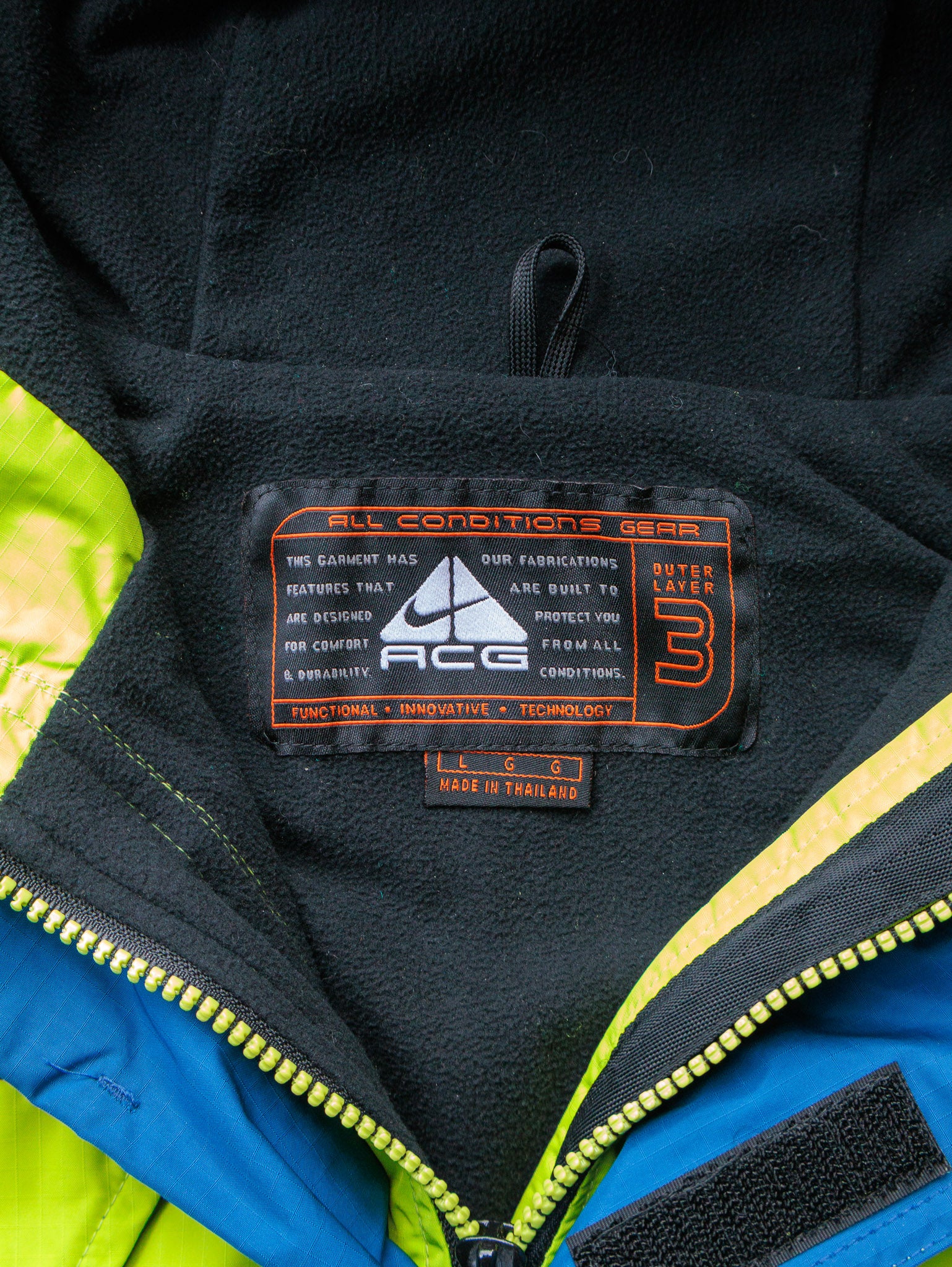Vintage 00s Grey & Lime Nike ACG Clima-FIT Hooded Anorak Jacket (L)