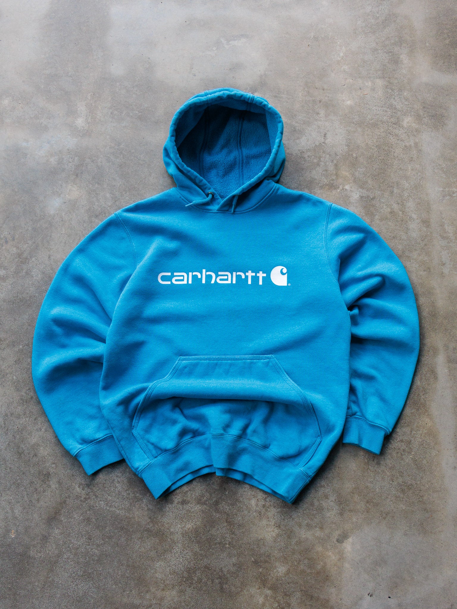Vintage Blue Carhartt Spell Out Hoodie (S)