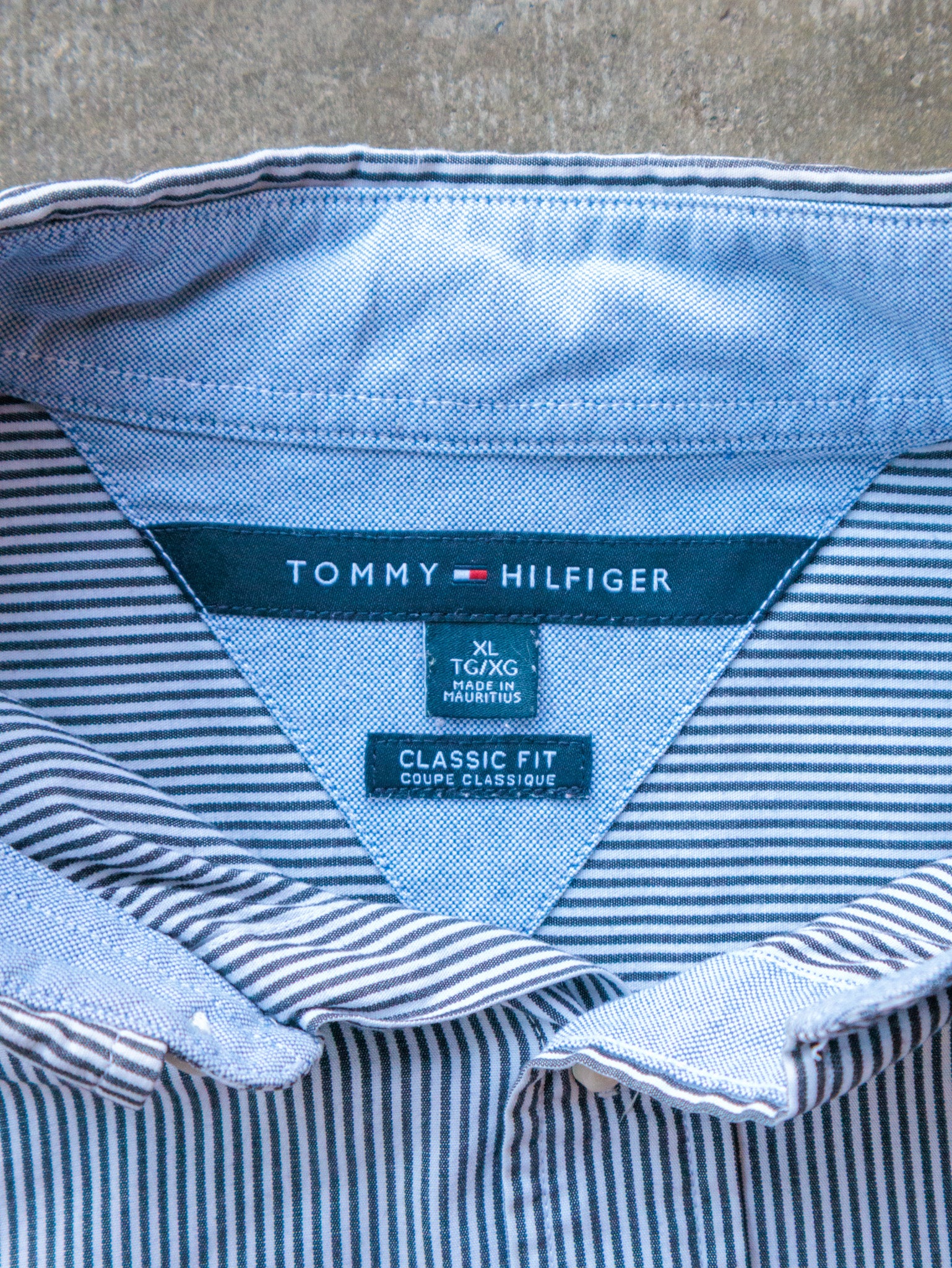 Vintage Blue & White Striped Tommy Hilfiger Shirt (XL)